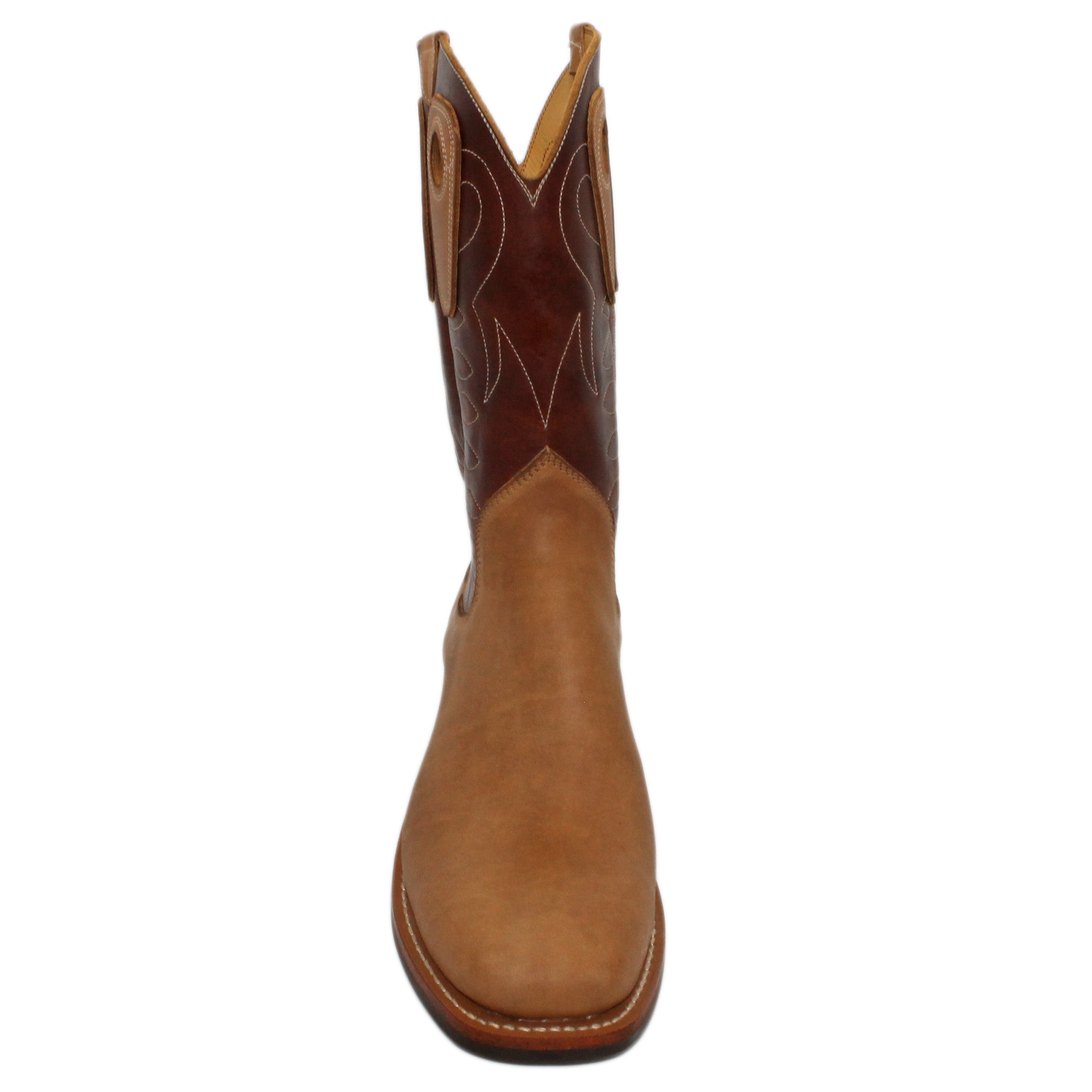 12" Brown Upper w/ Loops Stitching

Buckskin Rough Out Steer Vamp

Wide French Square Toe

Slightly Tapered Heel