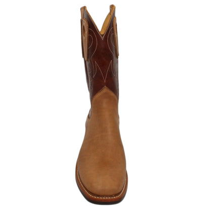 12" Brown Upper w/ Loops Stitching

Buckskin Rough Out Steer Vamp

Wide French Square Toe

Slightly Tapered Heel