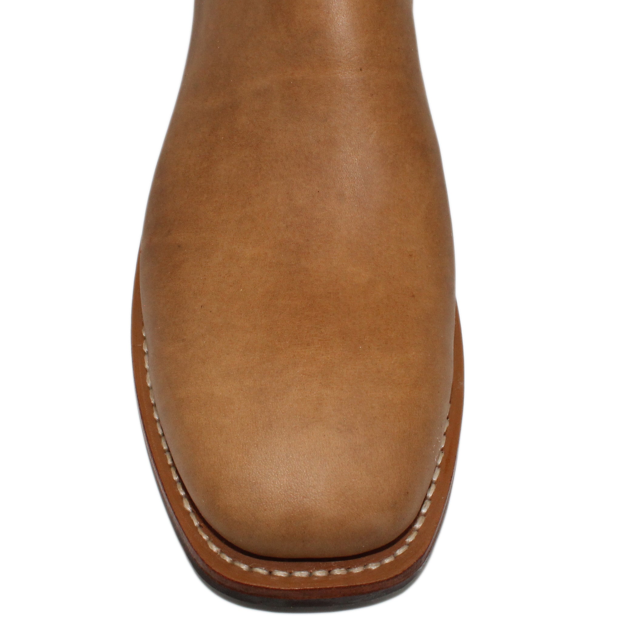 12" Brown Upper w/ Loops Stitching

Buckskin Rough Out Steer Vamp

Wide French Square Toe

Slightly Tapered Heel