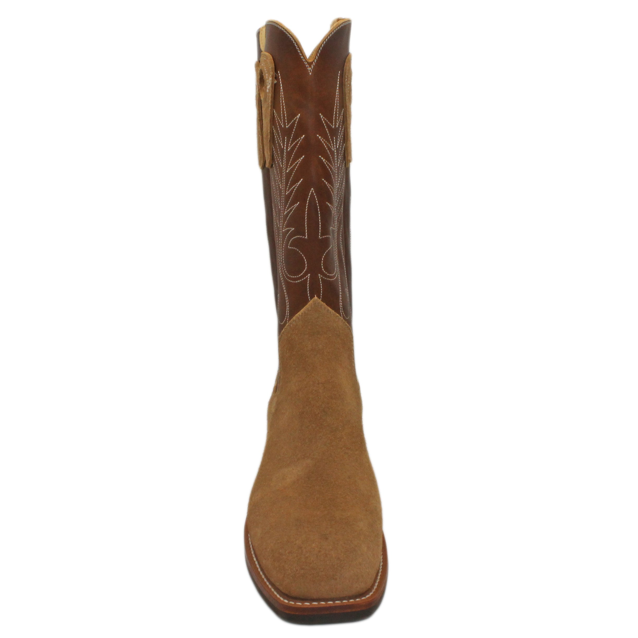 14" Brown Upper w/ Beck Classic Stitching

Buckskin Rough Out Steer Vamp

Wide French Square Toe

Slightly Tapered Heel