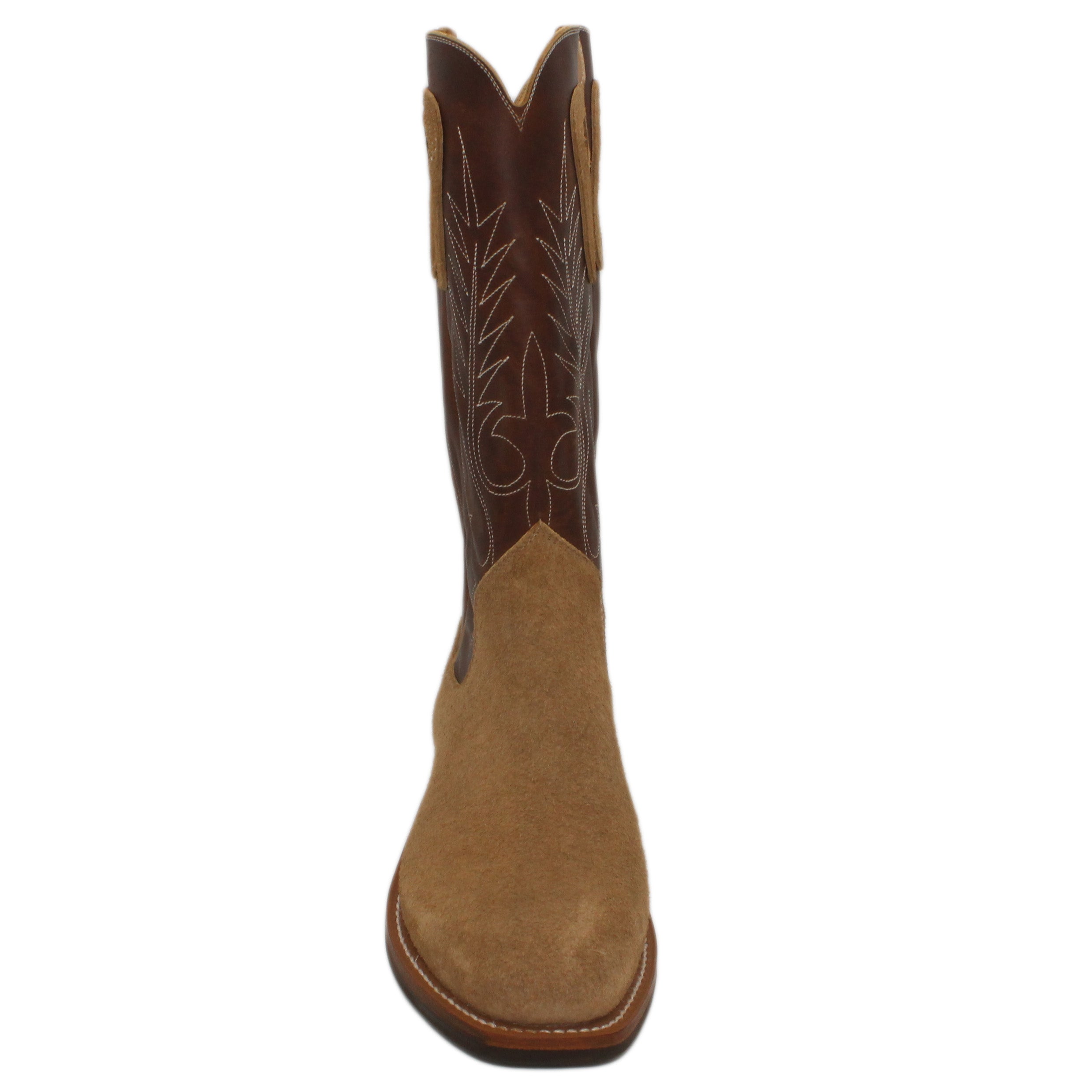 14" Brown Upper w/ Beck Classic Stitching

Buckskin Rough Out Steer Vamp

Regular French Square Toe

Slightly Tapered Heel