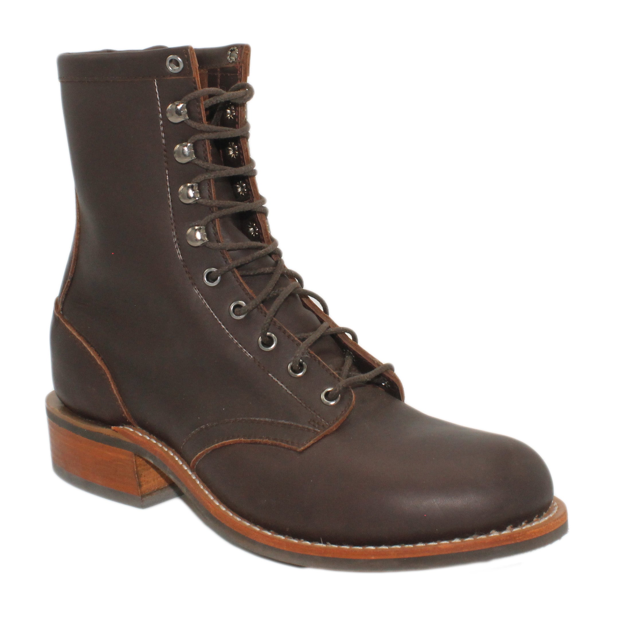 8" Lace-Up

Brown Timberjack Steer

Round Toe

Block Heel

Vibram Mini Lug Sole