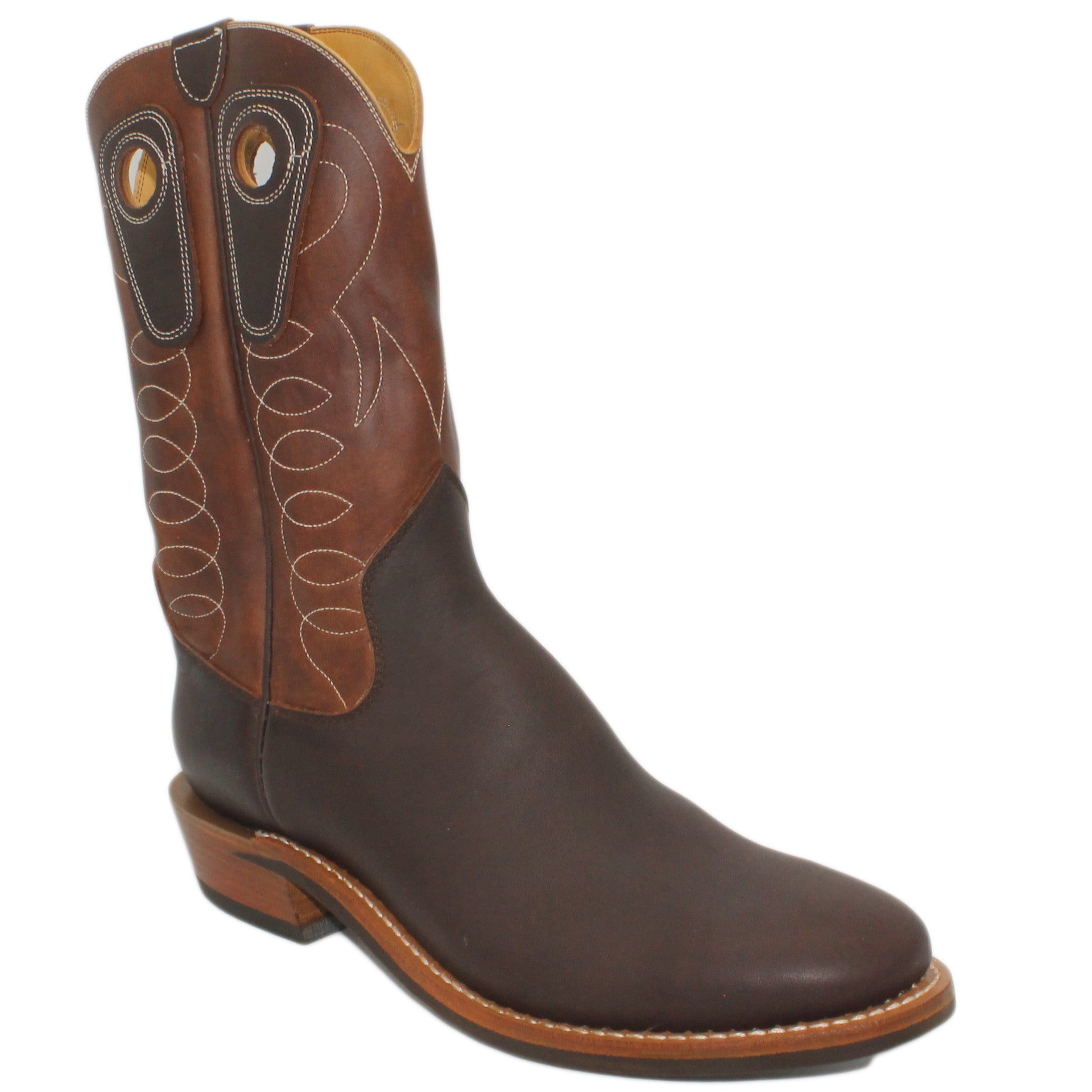 12" Brown Upper w/ Loops Stitching

Brown Timberjack Steer Vamp

Regular Round Toe

Slightly Tapered Heel