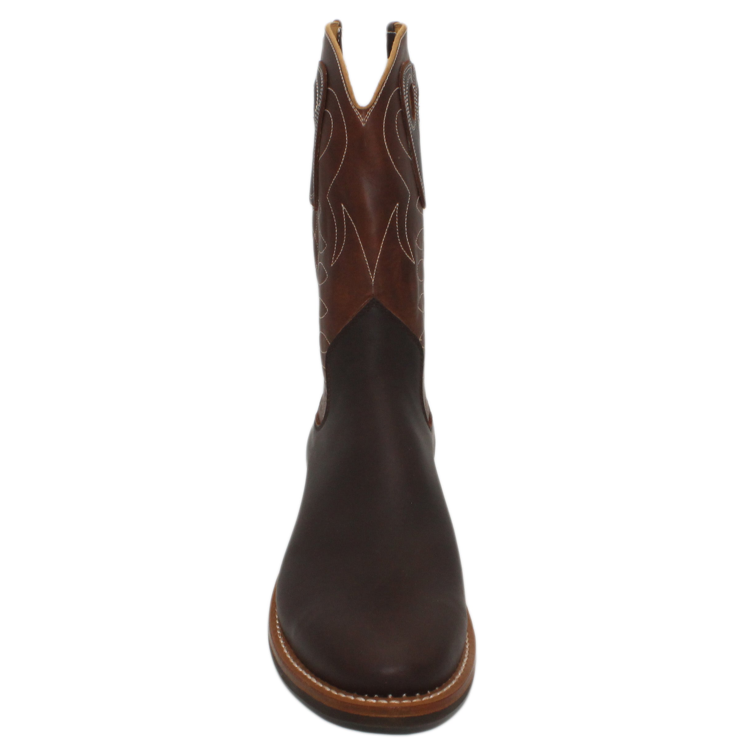 12" Brown Upper w/ Loops Stitching

Brown Timberjack Steer Vamp

Regular Round Toe

Slightly Tapered Heel