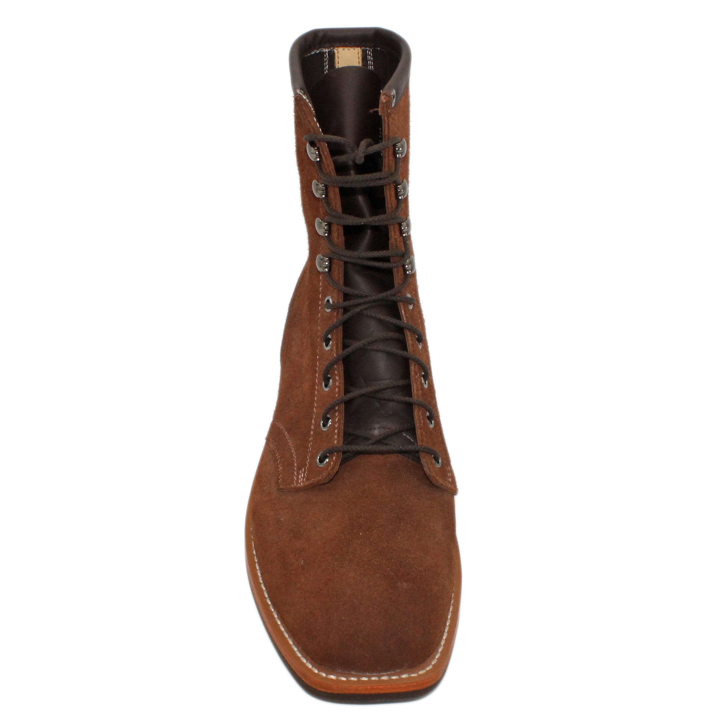 8" Lace-Up

Brown Timberjack Rough Out Steer

Wide French Square Toe

Slightly Tapered Heel