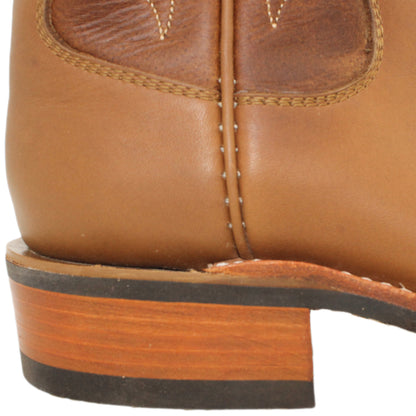 12" Brown upper w/ Beck Stitching

Saddle Timberjack Steer Vamp

Wide French Toe

Block Heel