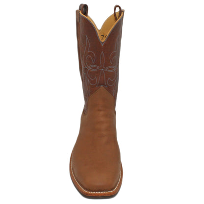 12" Brown upper w/ Elkhorn Stitching

Saddle Timberjack Steer Vamp

Wide French Toe

Block Heel