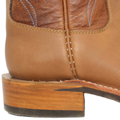 12" Brown upper w/ Elkhorn Stitching

Saddle Timberjack Steer Vamp

Wide French Toe

Block Heel