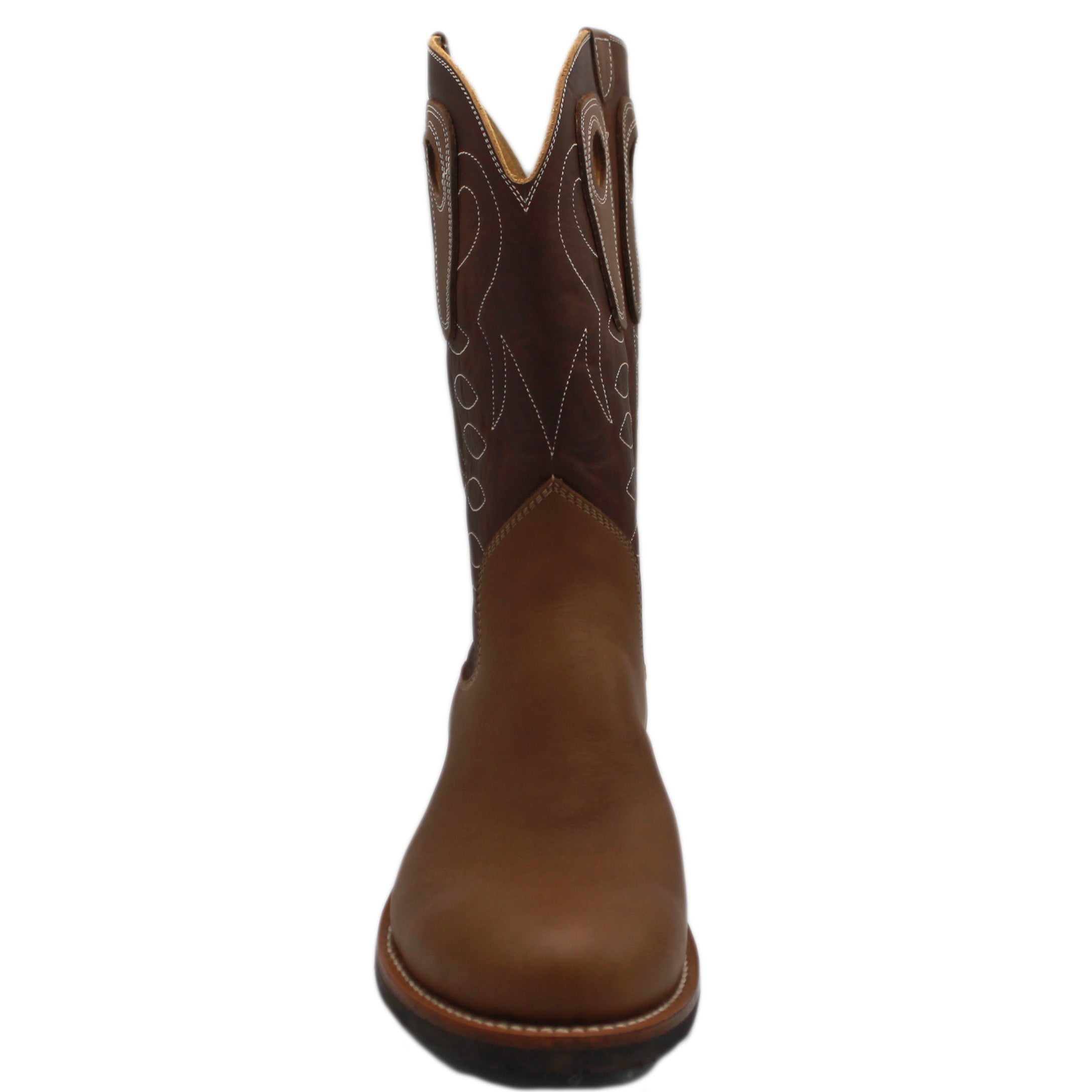 12" Brown upper w/ Loops Stitching

Saddle Timberjack Steer Vamp

Round Toe

Block Heel