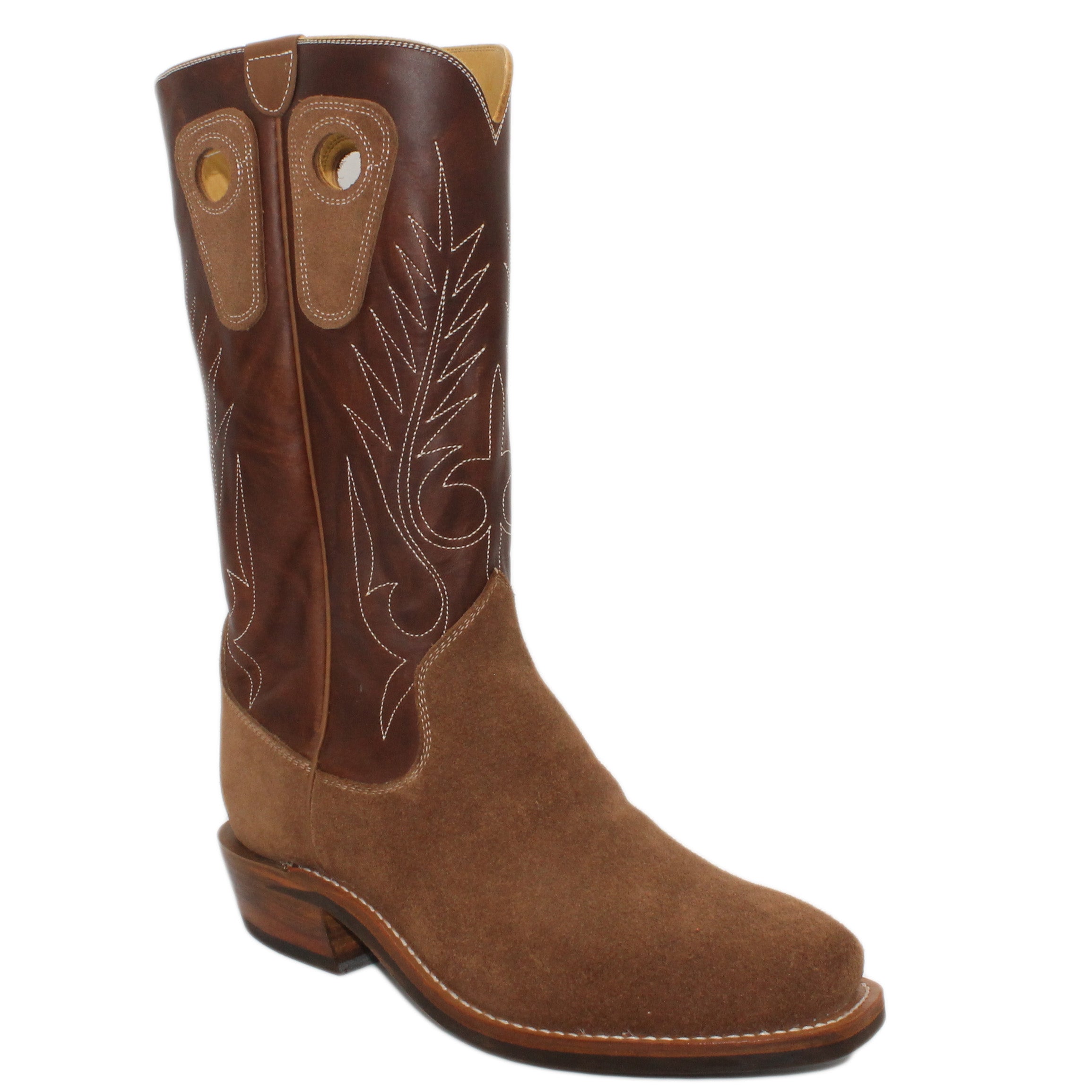 14" Brown Upper w/ Beck Classic Stitching

Saddle Timberjack Rough Out Steer Vamp

Regular Forties Square Toe

Slightly Tapered Heel