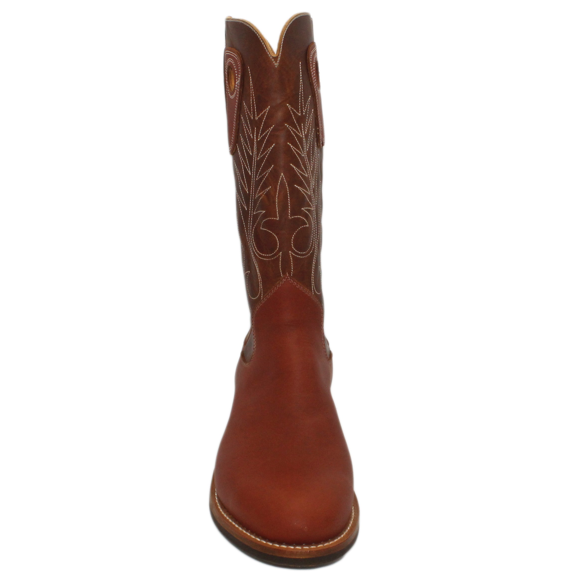 14" Brown Upper w/ Beck Classic Stitching

Tan Timberjack Steer Vamp

Round Toe

Block Heel