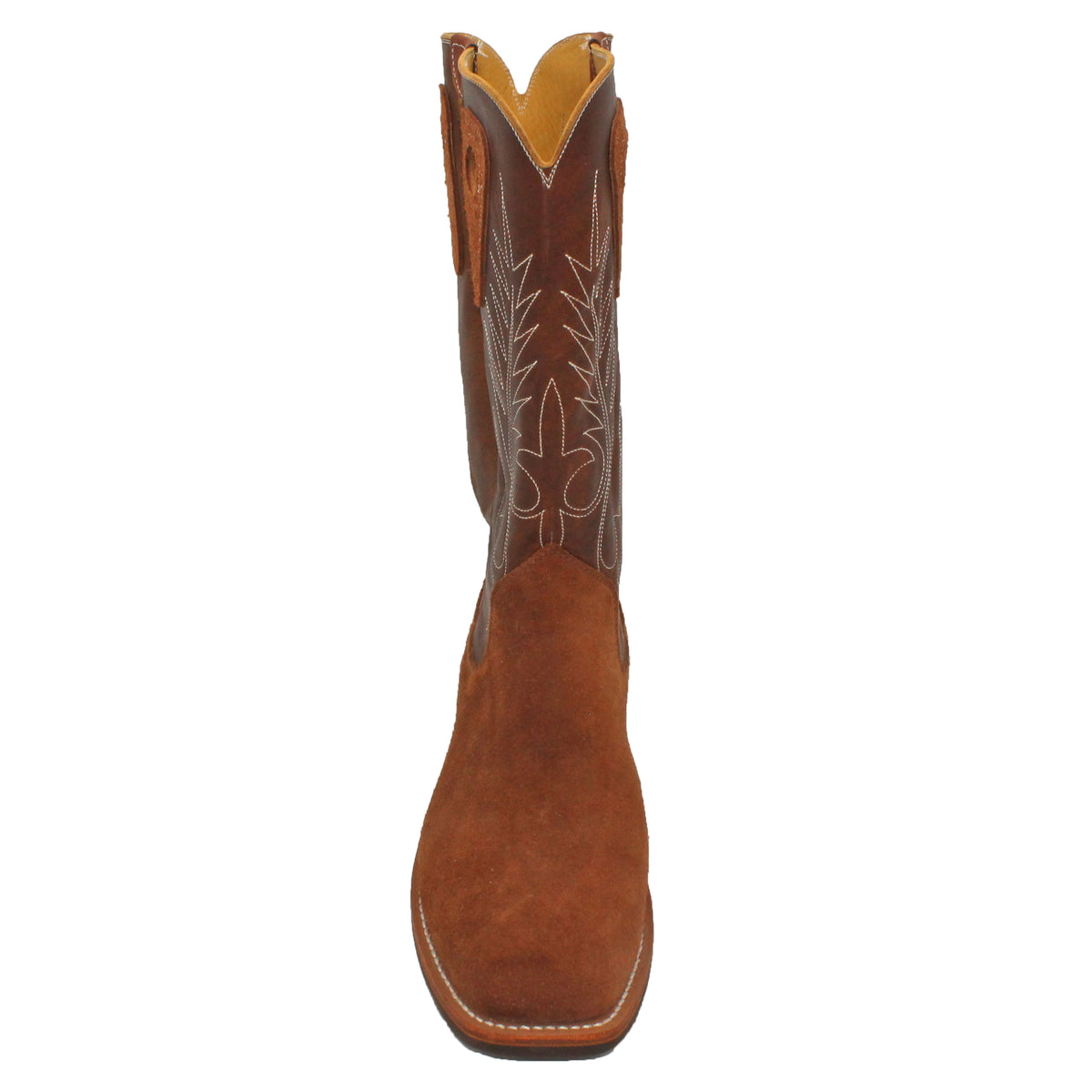 14" Brown Upper w/ Beck Classic Stitching

Tan Timberjack Rough Out Steer Vamp

Wide French Square Toe

Slightly Tapered Heel