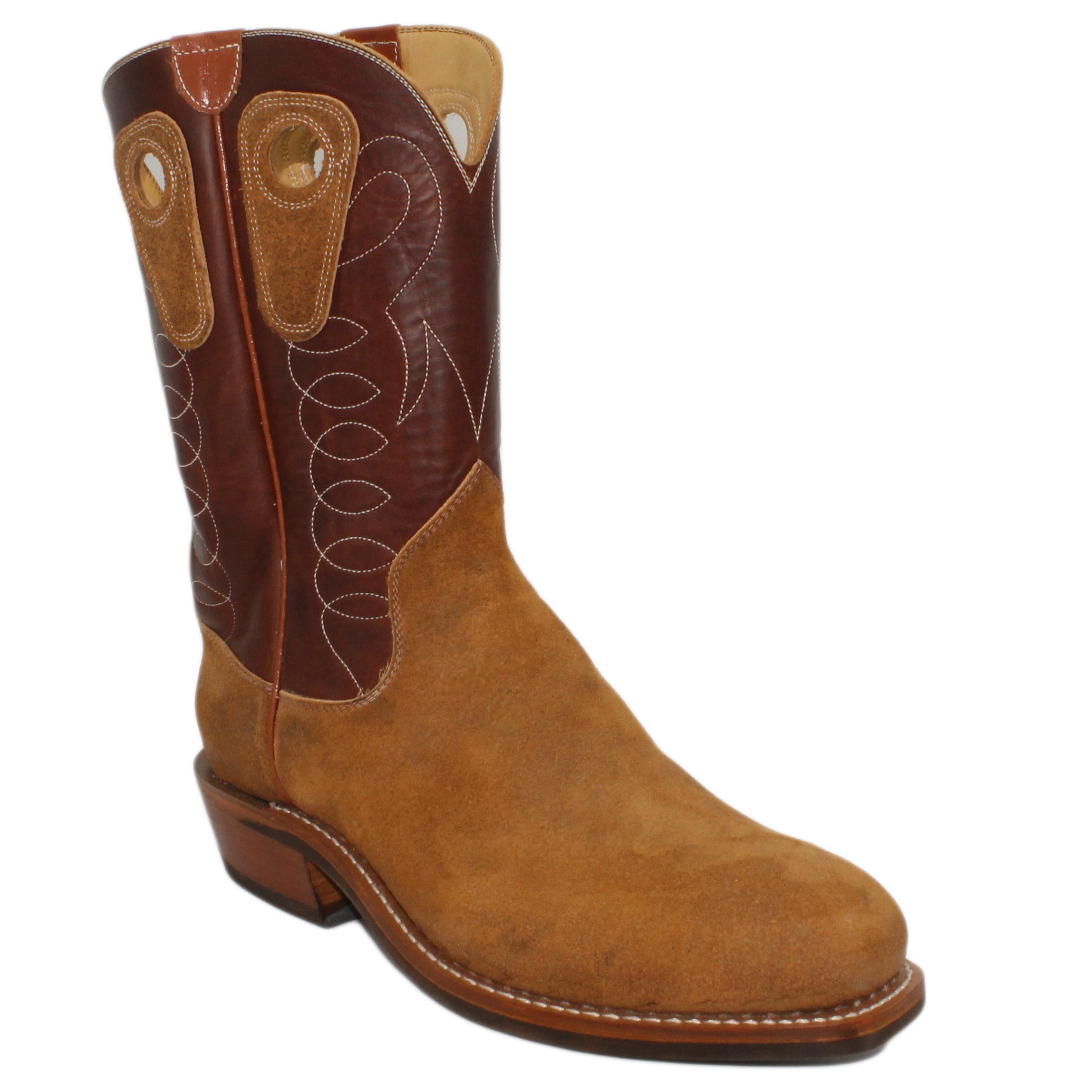 12" Brown upper w/ Loops Stitching

Tibetan Yak Rough Out Vamp

Regular French Square Toe

Slightly Tapered Heel