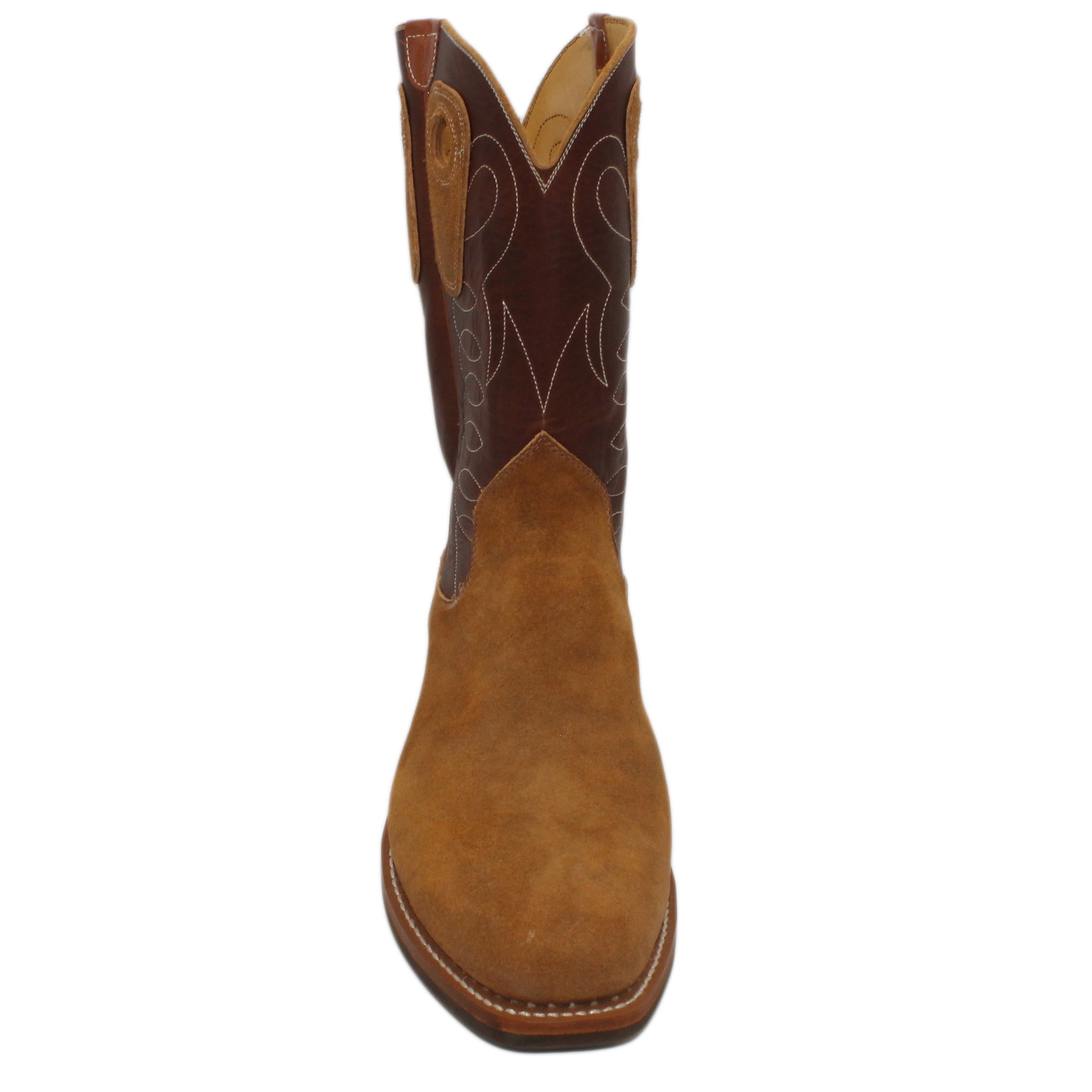 12" Brown upper w/ Loops Stitching

Tibetan Yak Rough Out Vamp

Regular French Square Toe

Slightly Tapered Heel