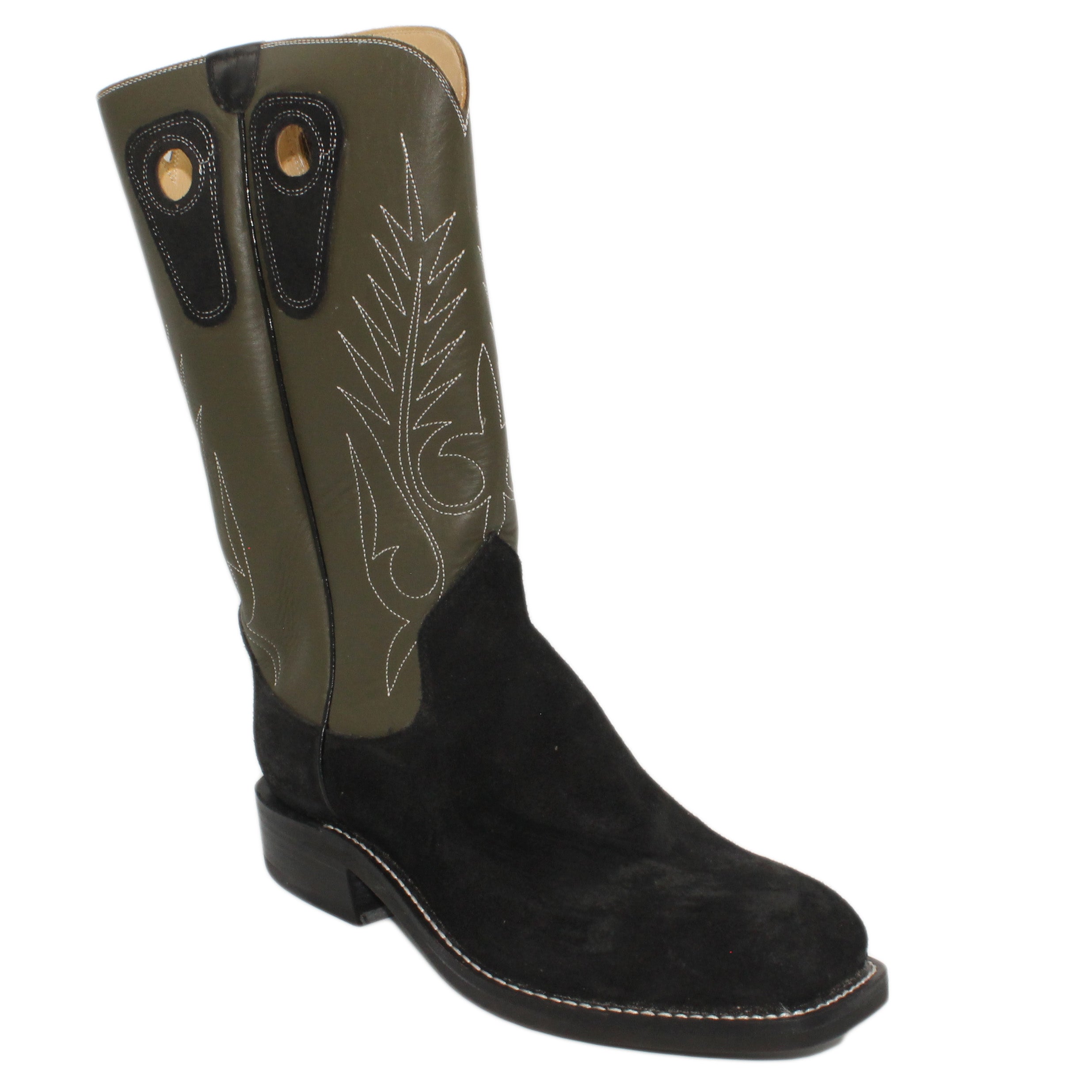 14" Forest Upper w/ Beck Classic Stitching

Black Rough Out Steer Vamp

Wide French Square Toe

Block Heel