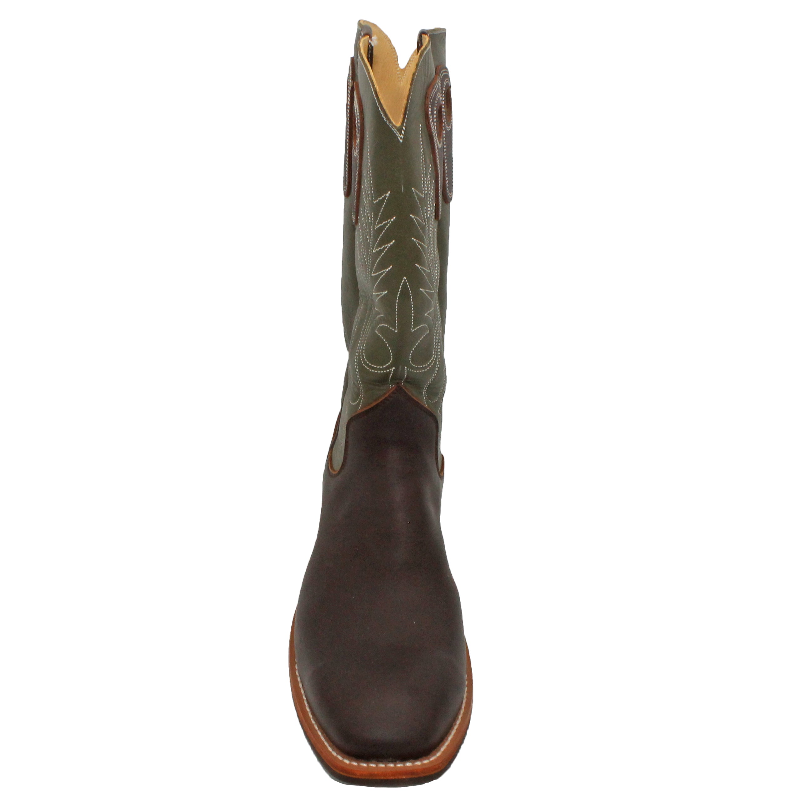 14" Forest Upper w/ Beck Classic Stitching

Brown Timberjack Steer Vamp

Wide French Toe

Block Heel