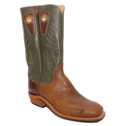 14" Forest Upper w/ Beck Classic Stitching

Oil Tan Brown Steer Vamp

Wide French Square Toe

Slightly Tapered Heel
