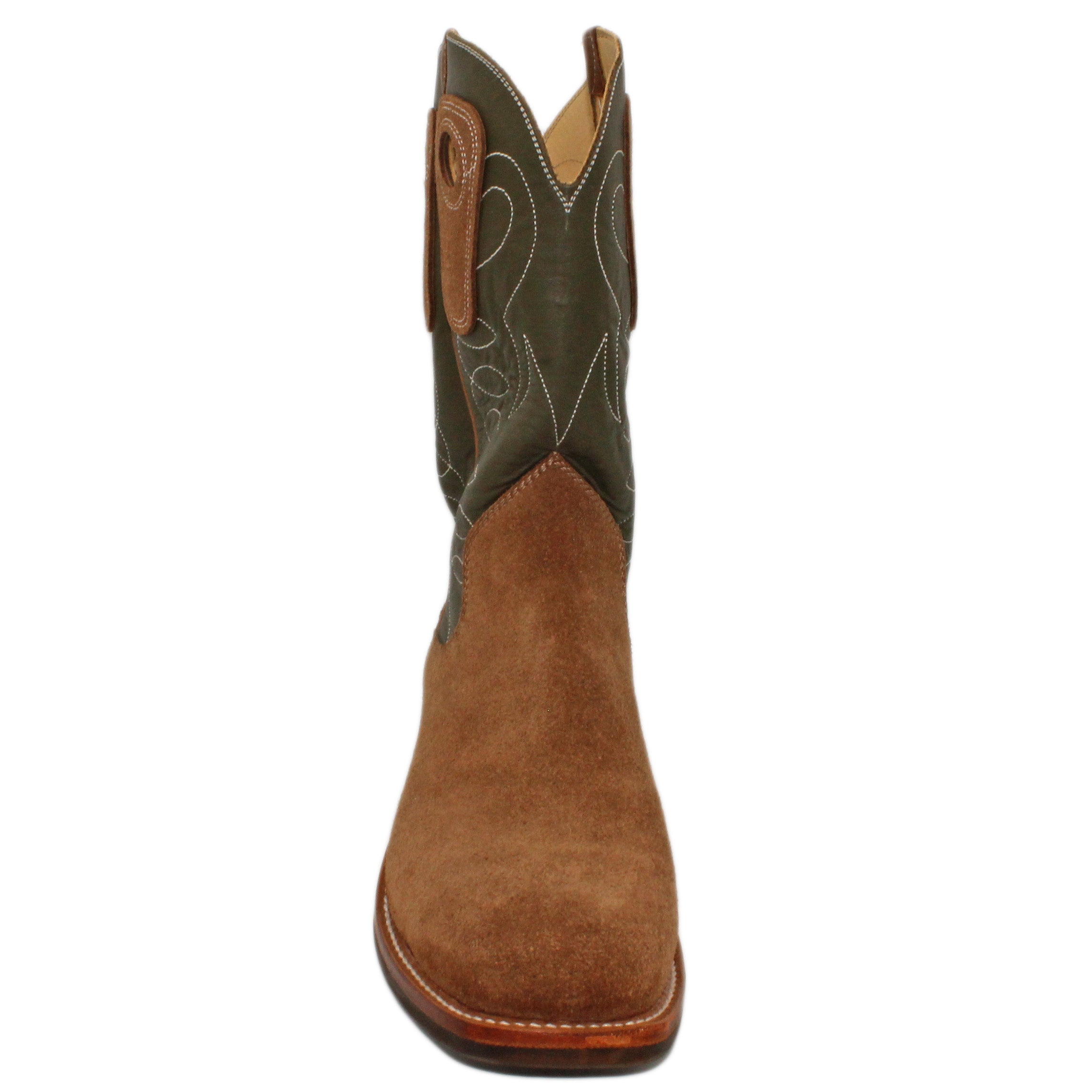 12" Forest Upper w/ Loops Stitching

Saddle Timberjack Rough Out Steer Vamp

Wide French Square Toe

Block Heel