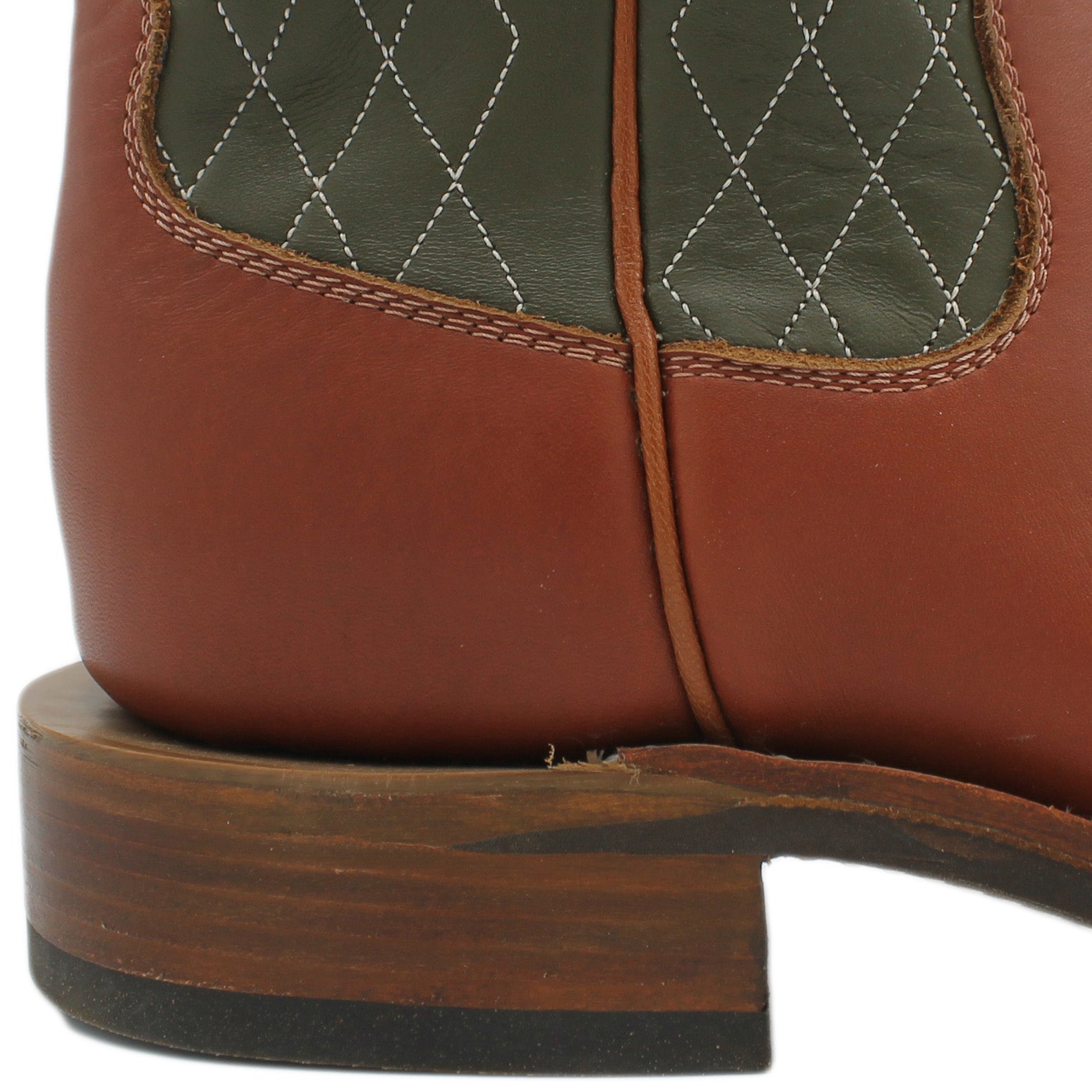 14" Forest upper w/ Diamond Stitching

Tan Timberjack Steer Vamp

Wide French Square Toe

Block Heel