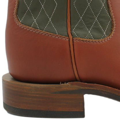 14" Forest upper w/ Diamond Stitching

Tan Timberjack Steer Vamp

Wide French Square Toe

Block Heel