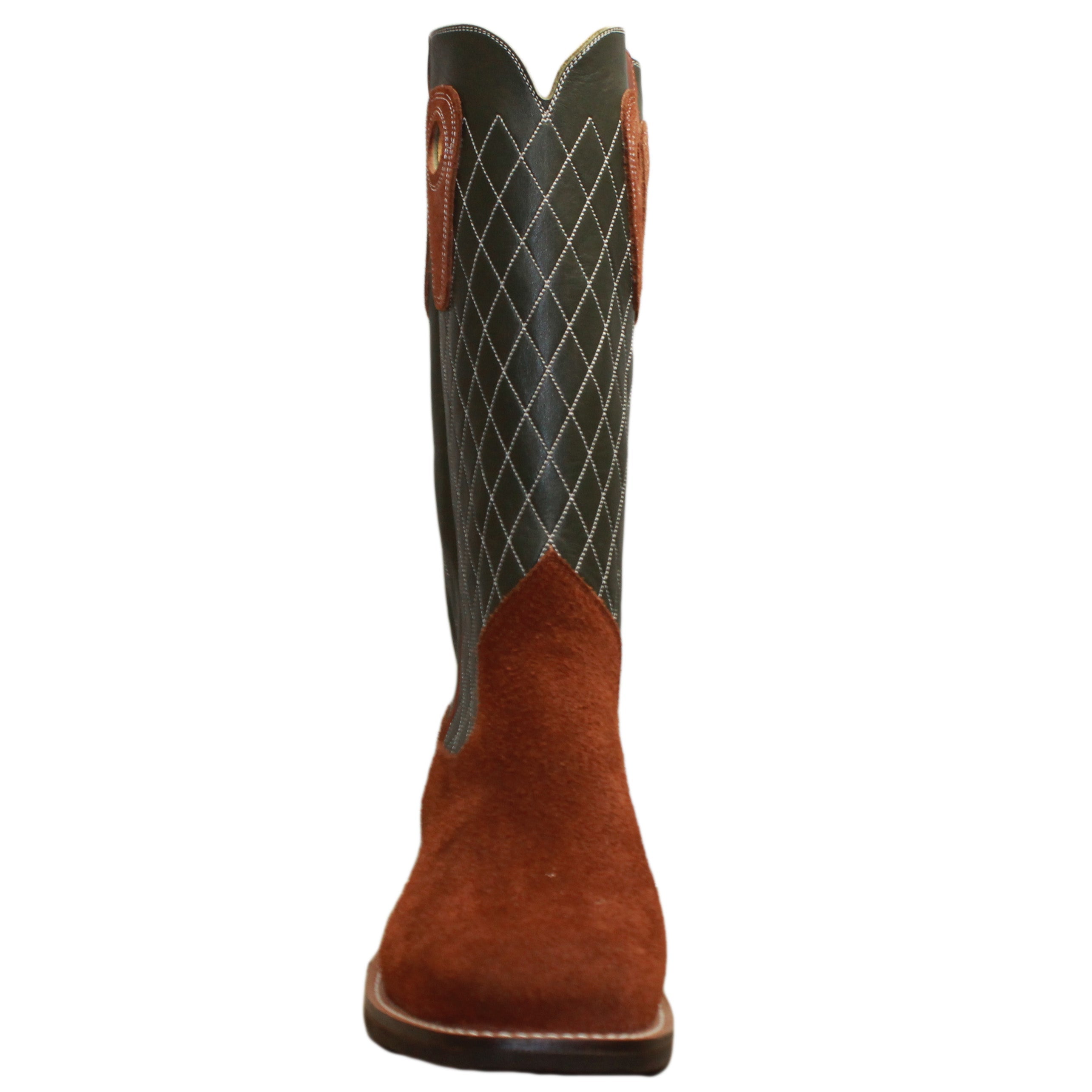 14" Forest Upper w/ Diamond Stitching

Tan Timberjack Steer Rough Out Vamp

Wide French Square Toe

Slightly Tapered Heel