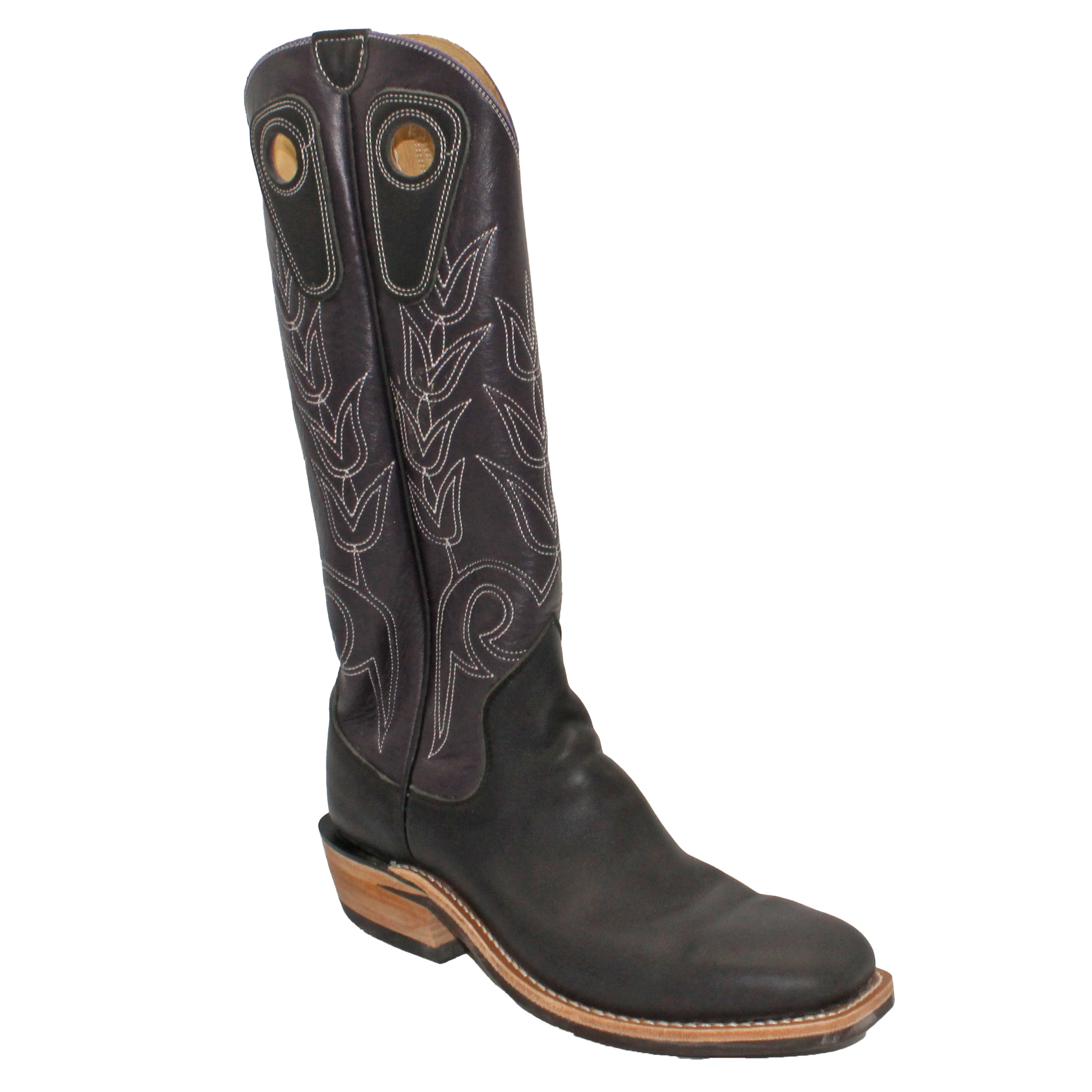 16" Purple Upper w/ Tulip Stitching

Black Steer Vamp

Wide French Square Toe

Slightly Tapered Heel