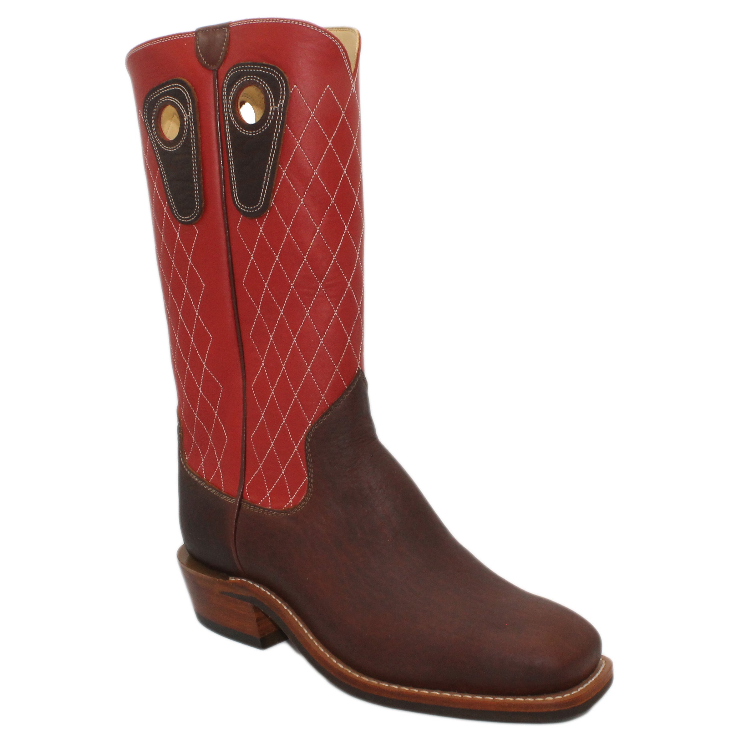 14" Red upper w/ Diamond Stitching

Bison Vamp

Wide French Square Toe

Slightly Tapered Heel