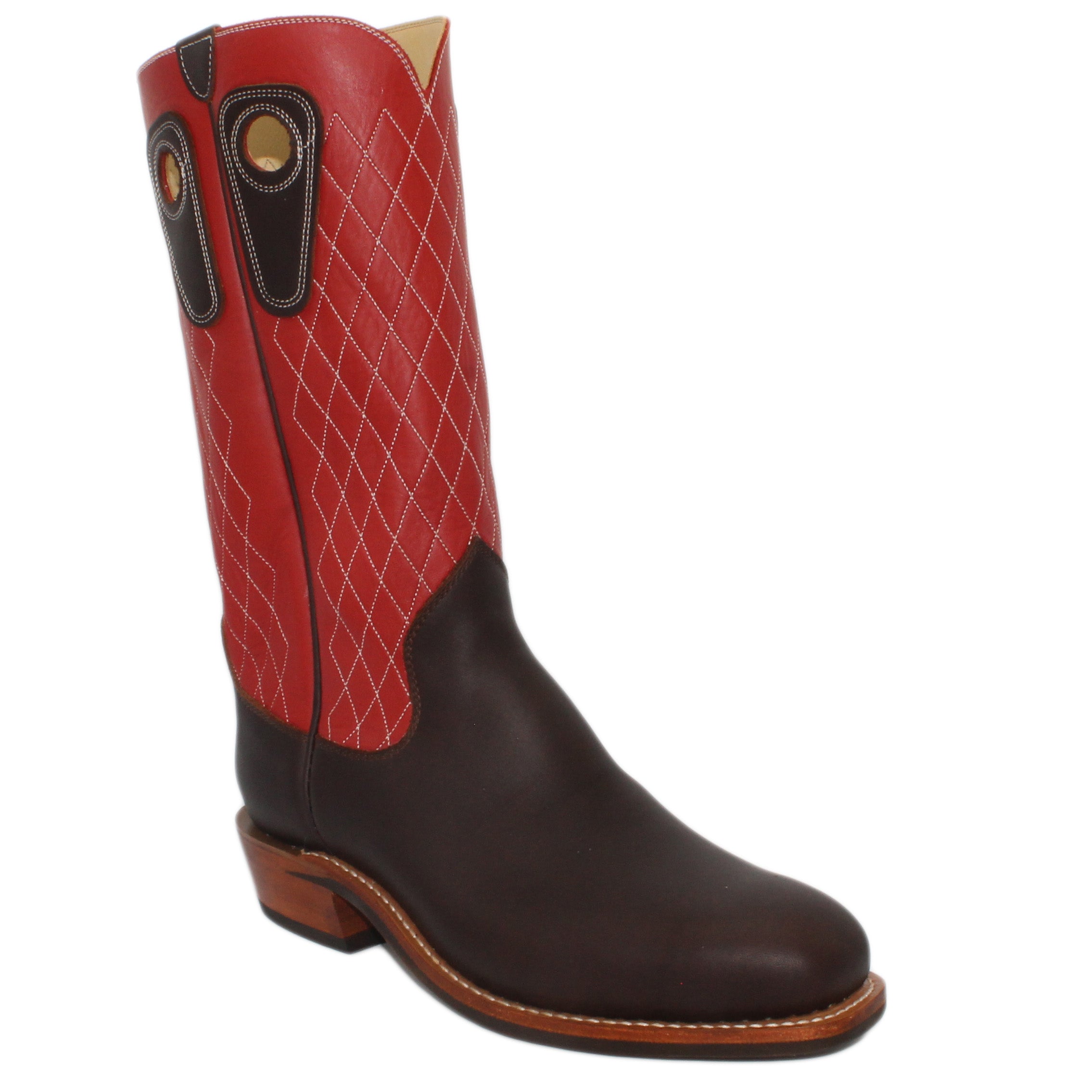 14" Red Upper w/ Diamond Stitching

Brown Timberjack Steer Vamp

Regular French Square Toe

Slightly Tapered Heel