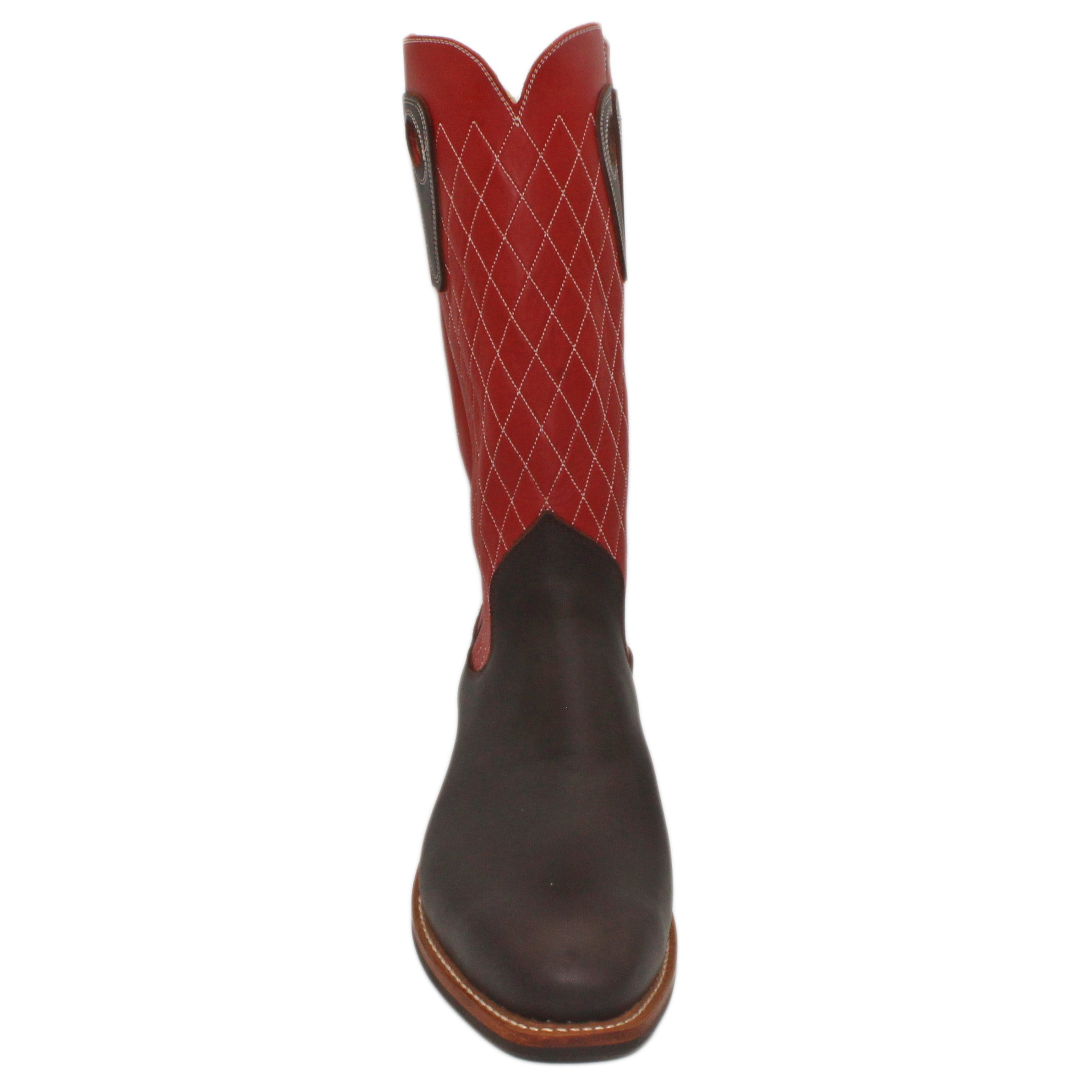 14" Red Upper w/ Diamond Stitching

Brown Timberjack Steer Vamp

Regular French Square Toe

Slightly Tapered Heel