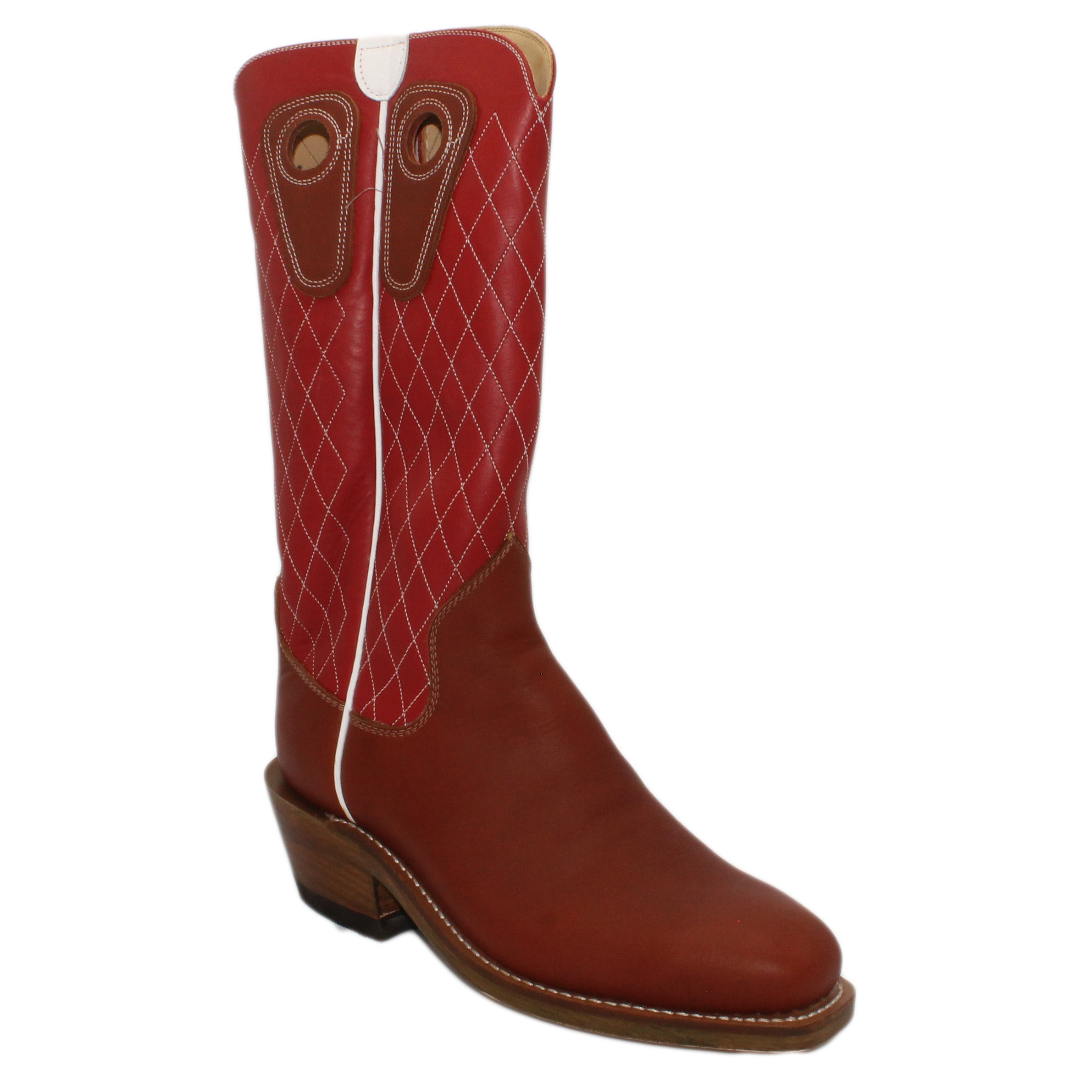 14" Red Upper w/ Diamond Stitching

Tan Timberjack Steer Vamp

Regular French Square Toe

Underslung Heel