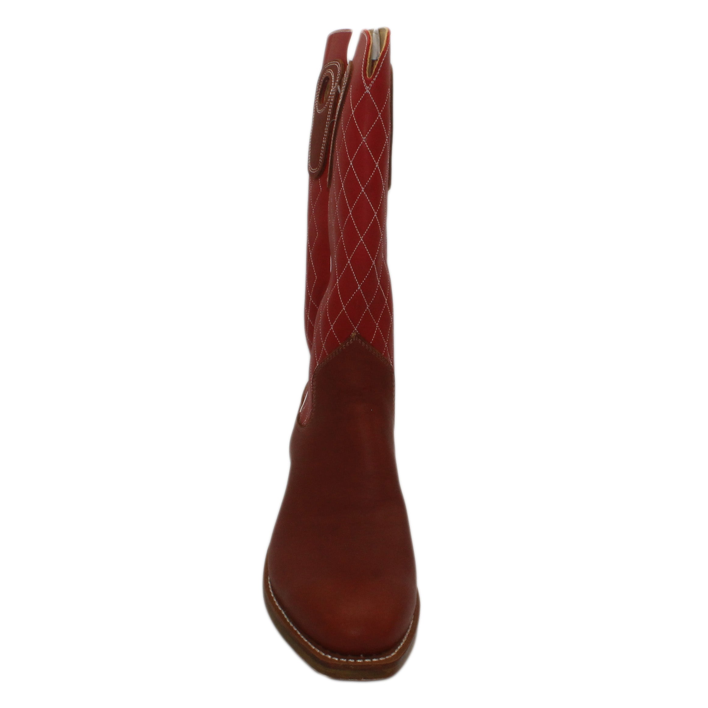14" Red Upper w/ Diamond Stitching

Tan Timberjack Steer Vamp

Regular French Square Toe

Underslung Heel