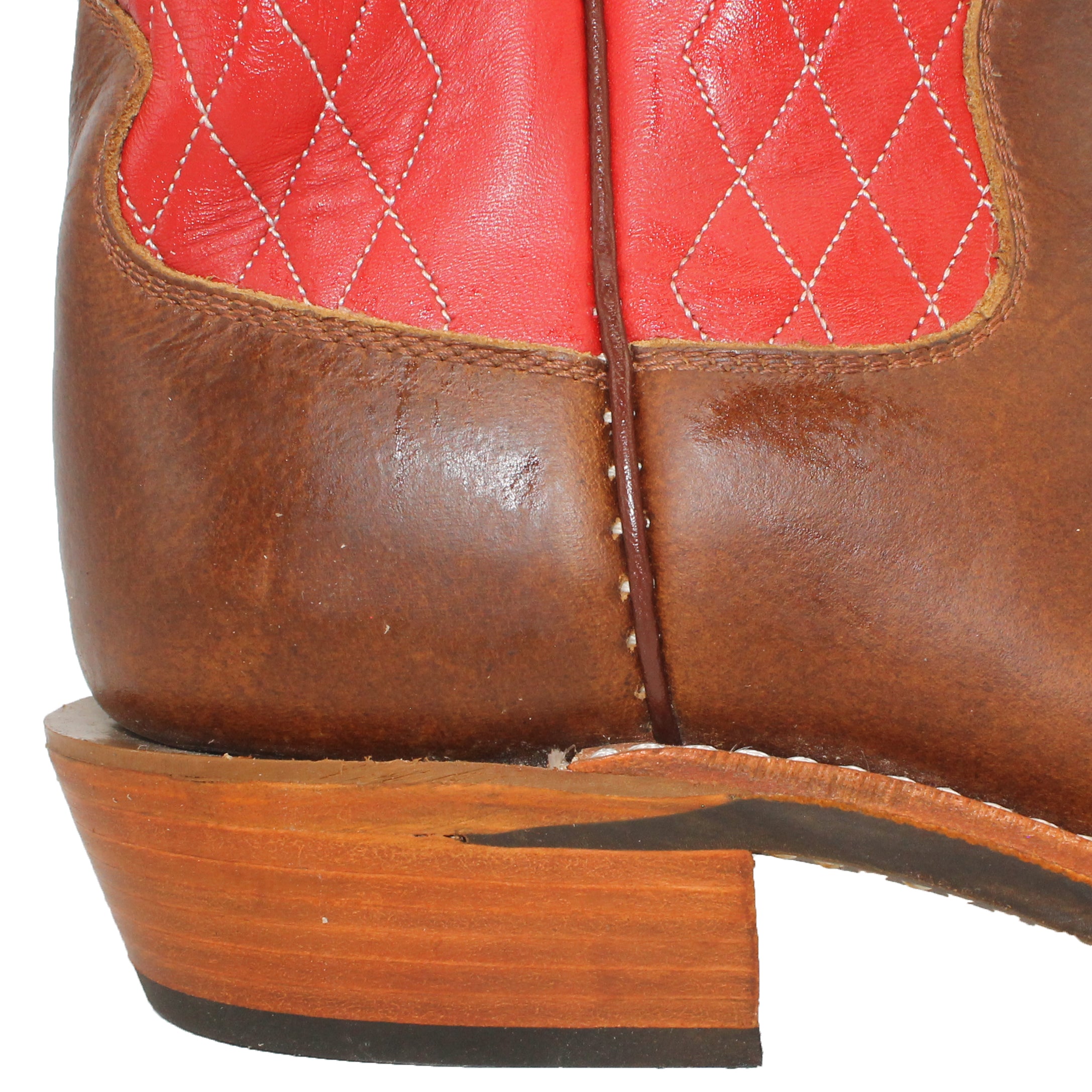 14" Red Upper w/ Diamond Stitching

Oil Tan Steer Vamp

Wide French Square Toe

Slightly Tapered Heel