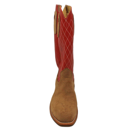 14" Red Upper w/ Diamond Stitching

Saddle Timberjack Rough Out Steer Vamp

Regular French Square Toe

Slightly Tapered Heel
