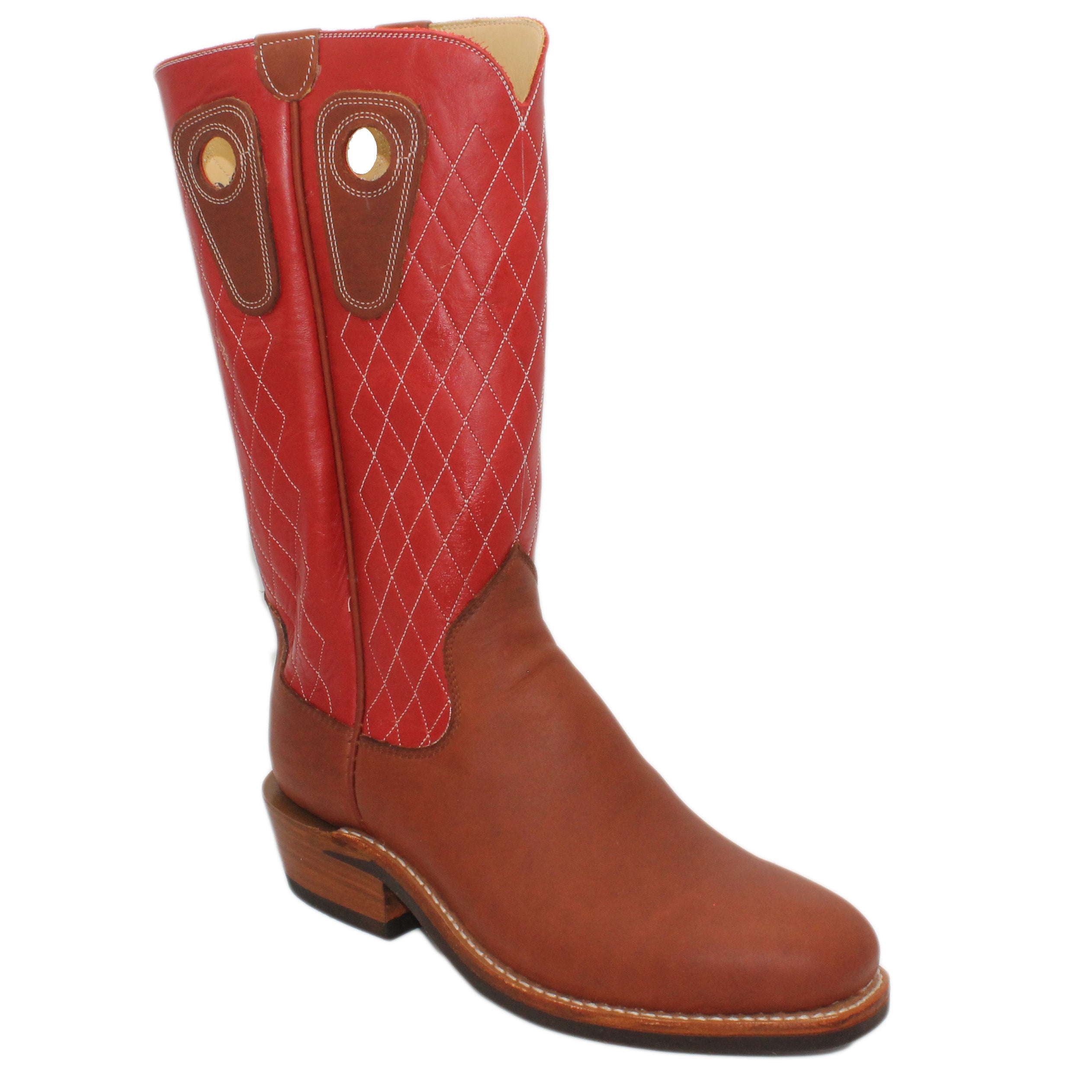 14" Red Upper w/ Diamond Stitching

Tan Timberjack Steer Vamp

Regular French Square Toe

Slightly Tapered Heel