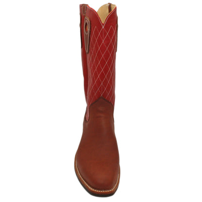 14" Red Upper w/ Diamond Stitching

Tan Timberjack Steer Vamp

Regular French Square Toe

Slightly Tapered Heel