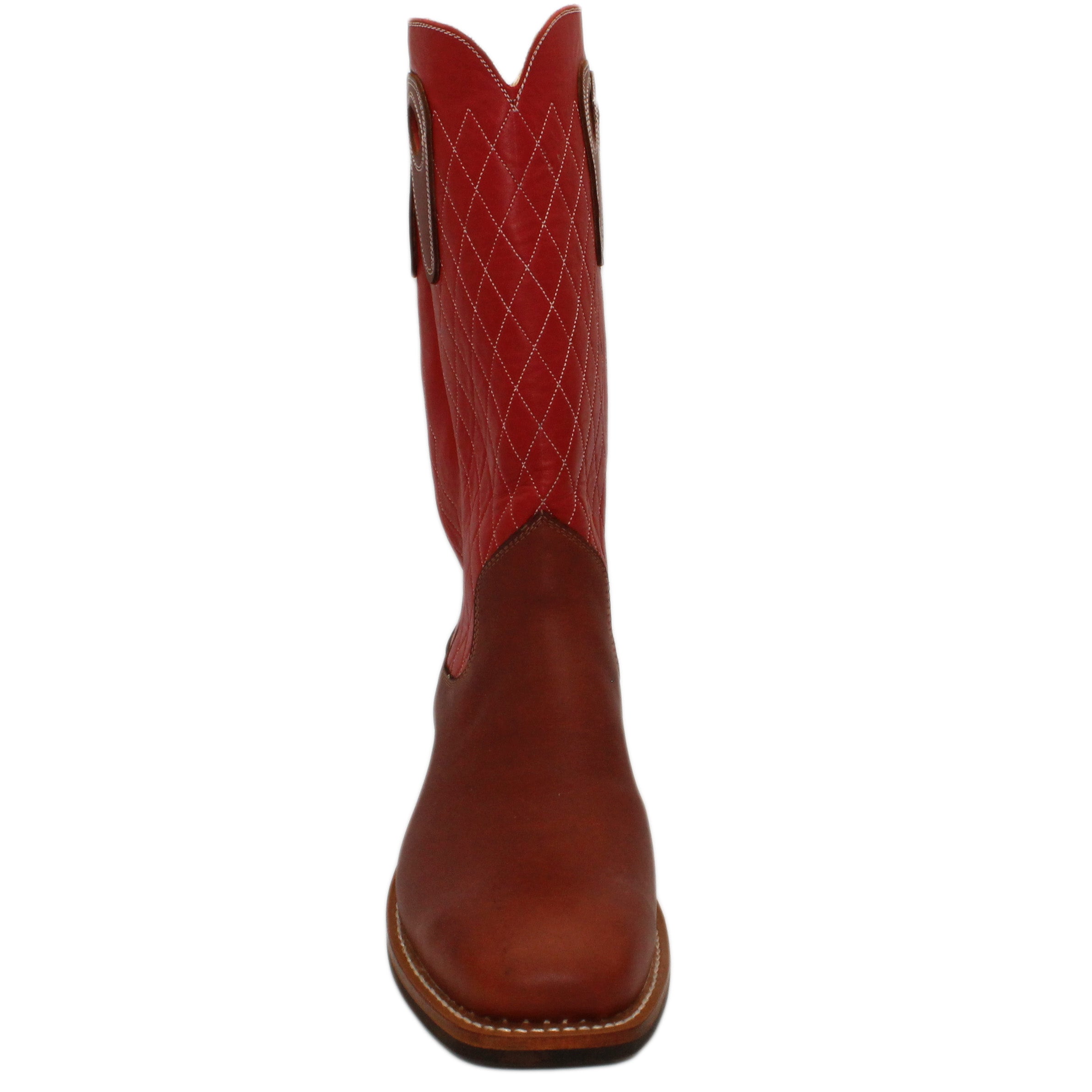 14" Red Upper w/ Diamond Stitching

Tan Timberjack Steer Vamp

Wide French Square Toe

Slightly Tapered Heel