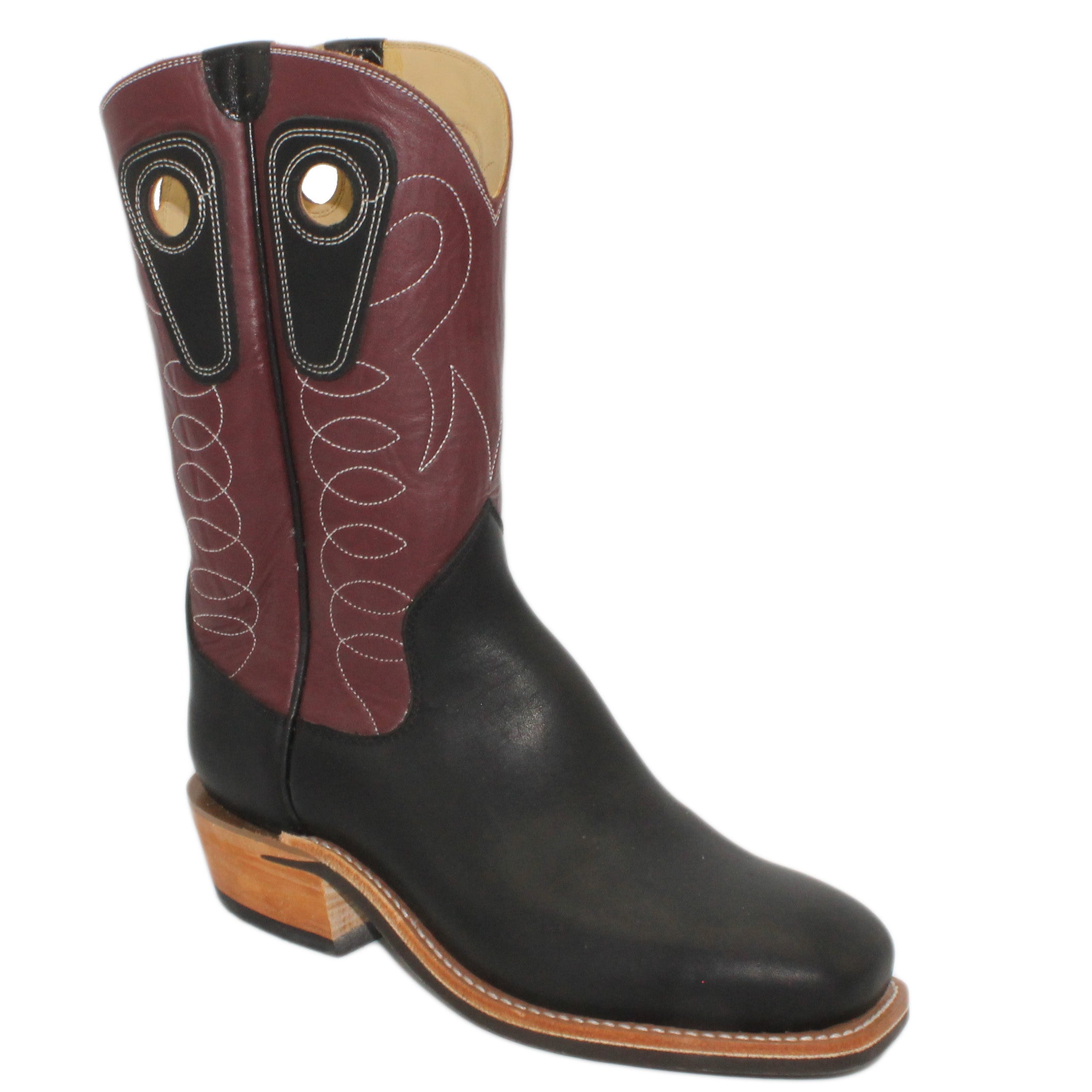 12" Wine Upper w/ Loops Stitching

Black Steer Vamp

Wide French Toe

Slightly Tapered Heel