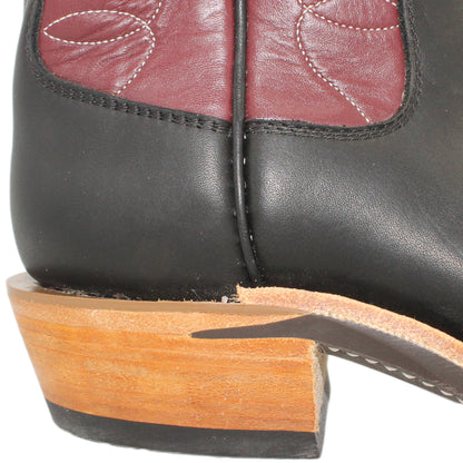 12" Wine Upper w/ Loops Stitching

Black Steer Vamp

Wide French Toe

Slightly Tapered Heel