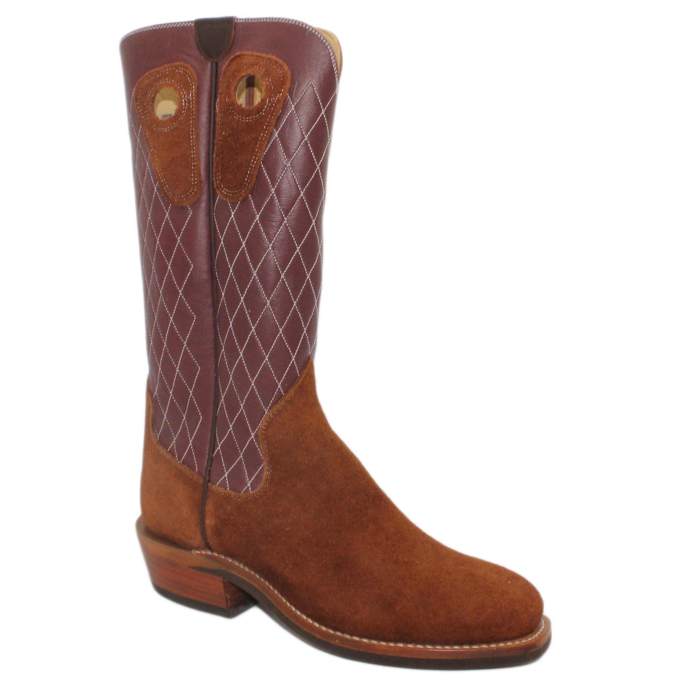 14" Wine Uppers w/ Diamond Stitching

Brown Timberjack Rough Out Steer Vamp

Regular French Square Toe

Slightly Tapered Heel