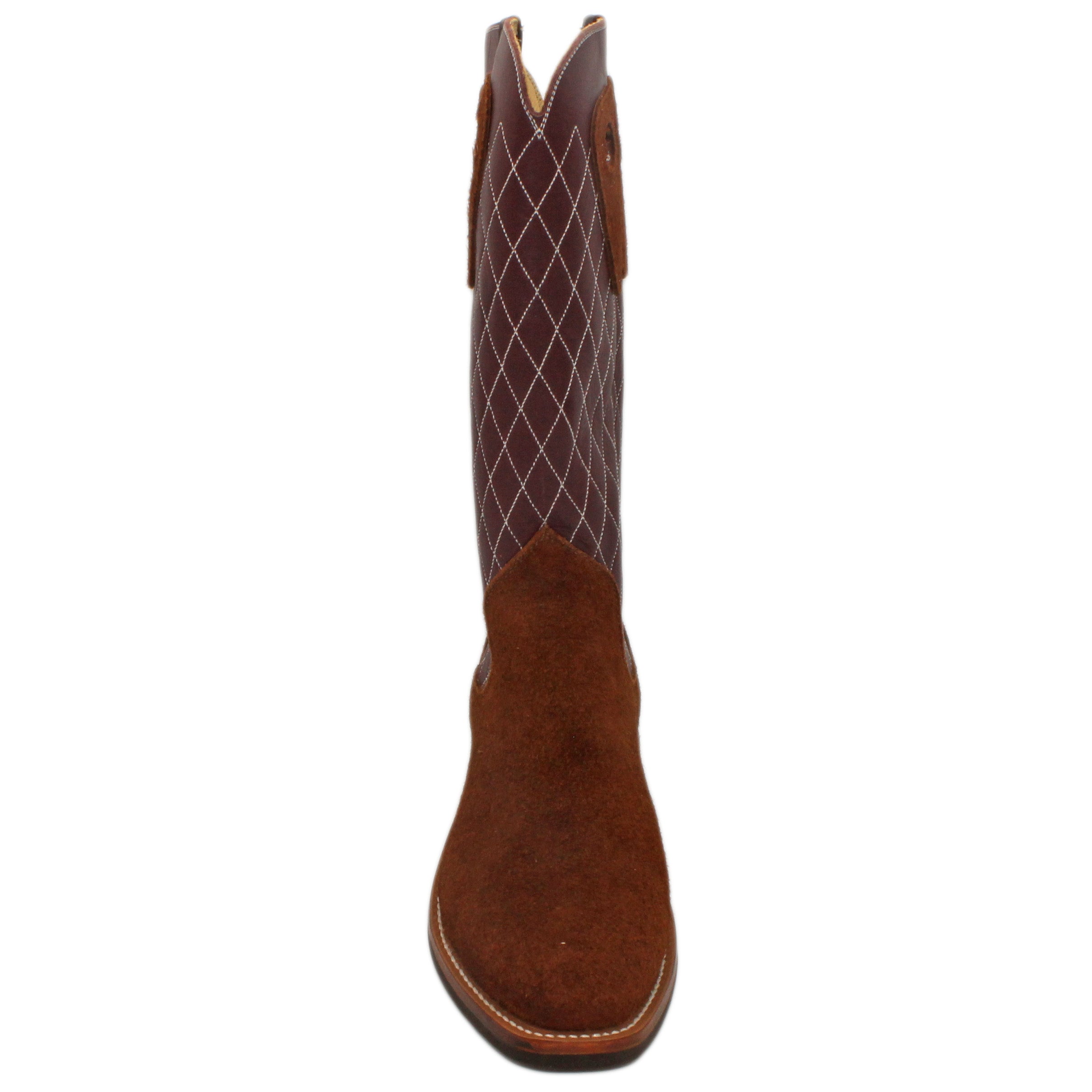 14" Wine Uppers w/ Diamond Stitching

Brown Timberjack Rough Out Steer Vamp

Regular French Square Toe

Slightly Tapered Heel