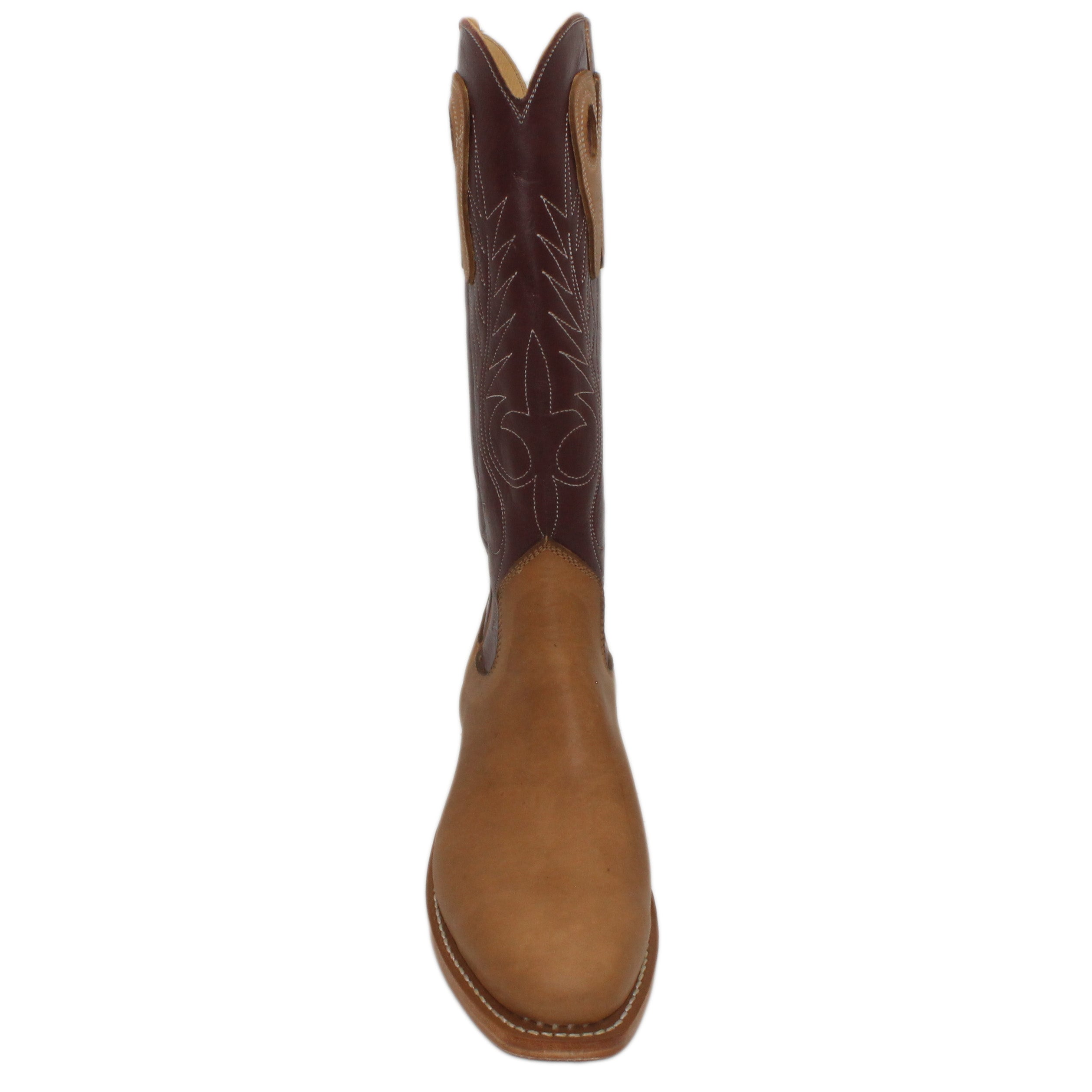 14" Wine Upper w/ Beck Classic Stitching

Buckskin Steer Vamp

Regular French Square Toe

Slightly Tapered Heel