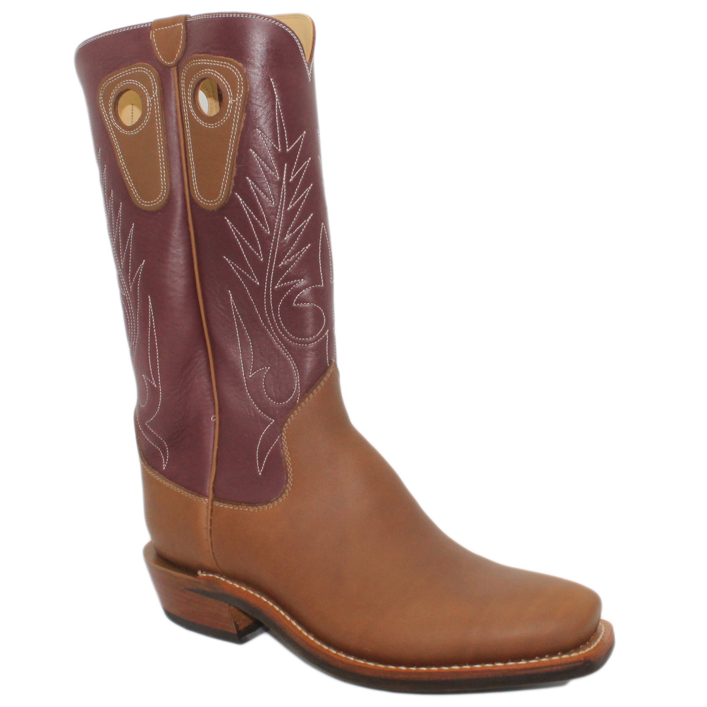 14" Wine Upper w/ Beck Classic Stitching

Saddle Timberjack Steer Vamp

Regular Forties Square Toe

Slightly Tapered Heel