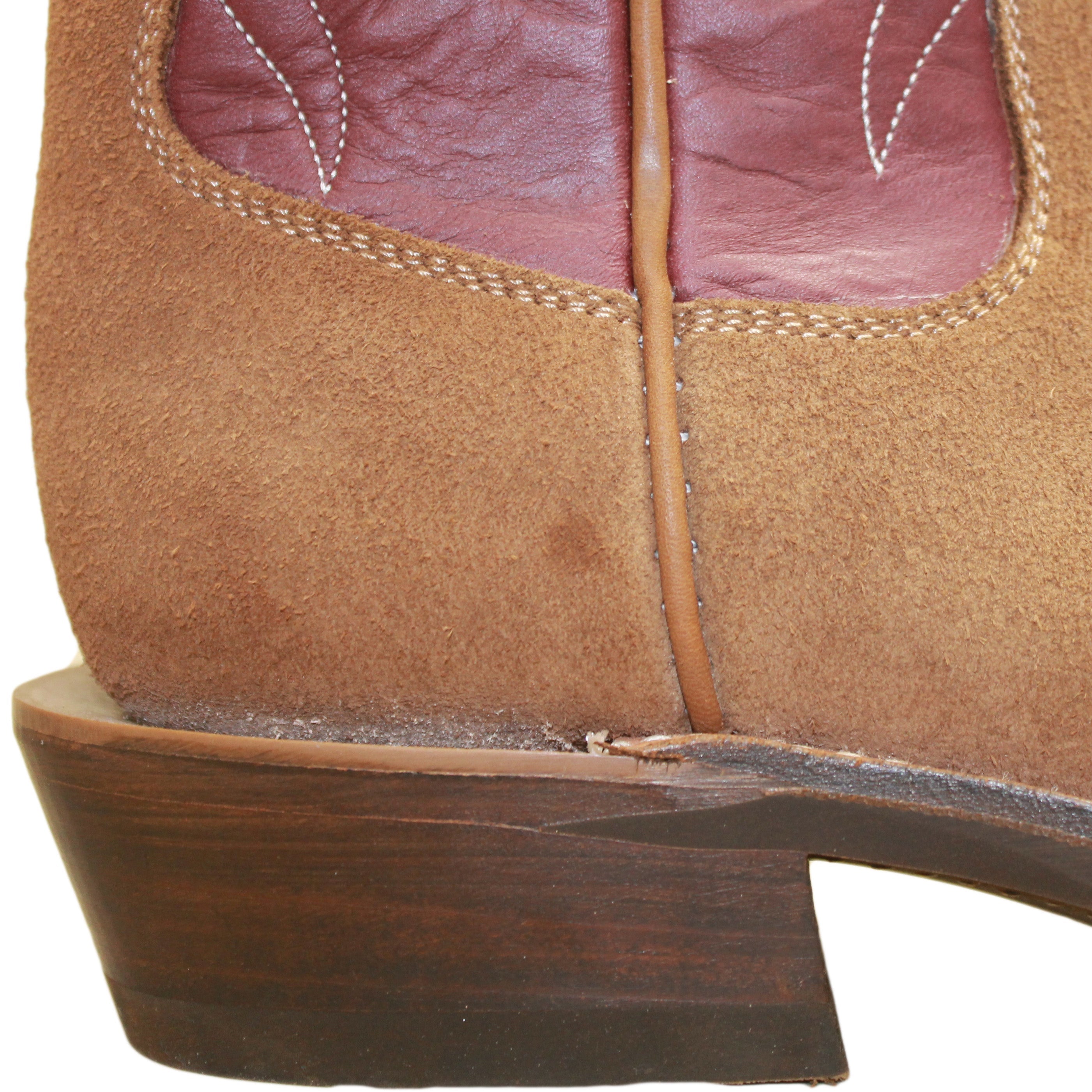 14" Wine Upper w/ Beck Classic Stitching

Saddle Timberjack Rough Out Steer Vamp

Wide French Square Toe

Slightly Tapered Heel