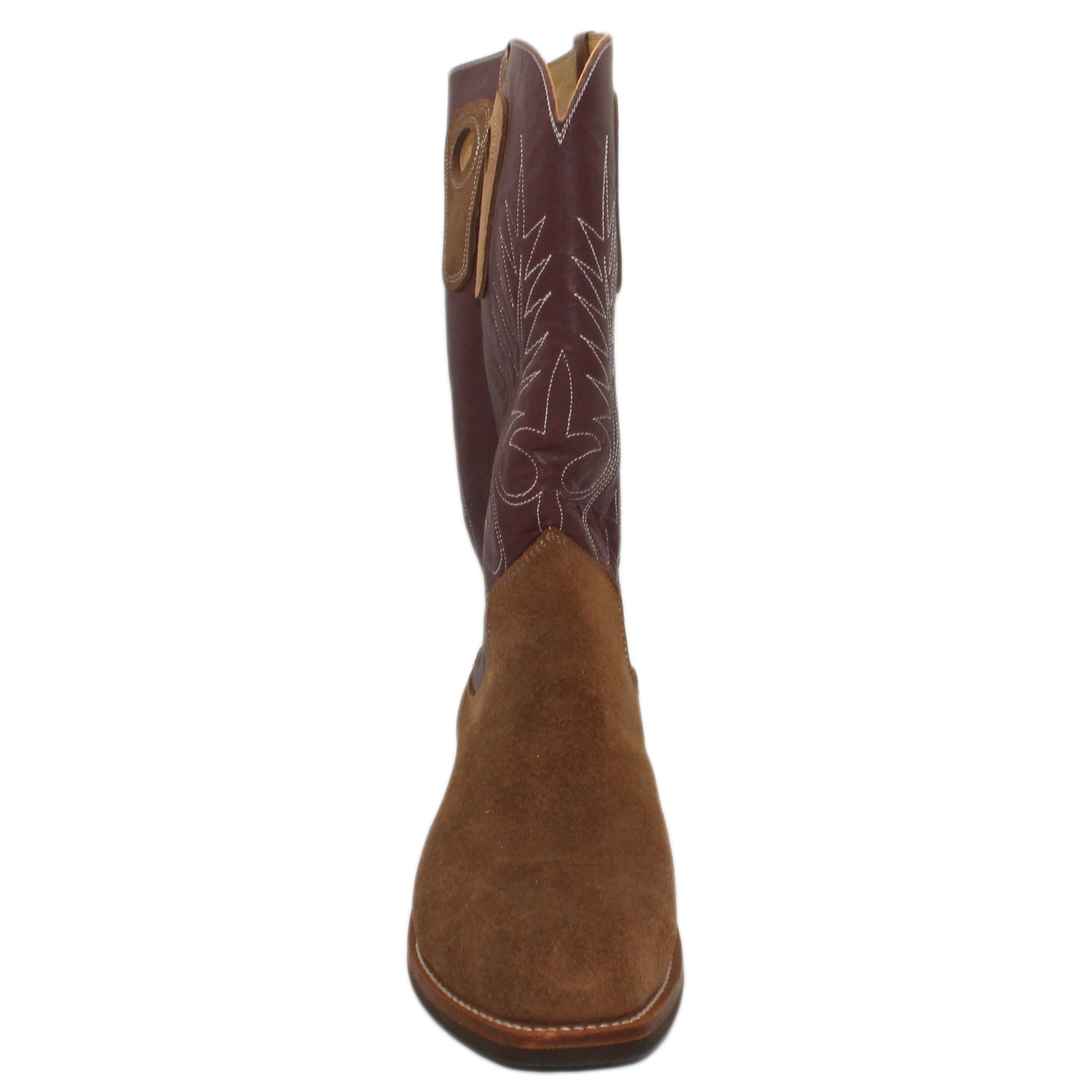 14" Wine Upper w/ Beck Classic Stitching

Saddle Timberjack Rough Out Steer Vamp

Regular French Square Toe

Slightly Tapered Heel