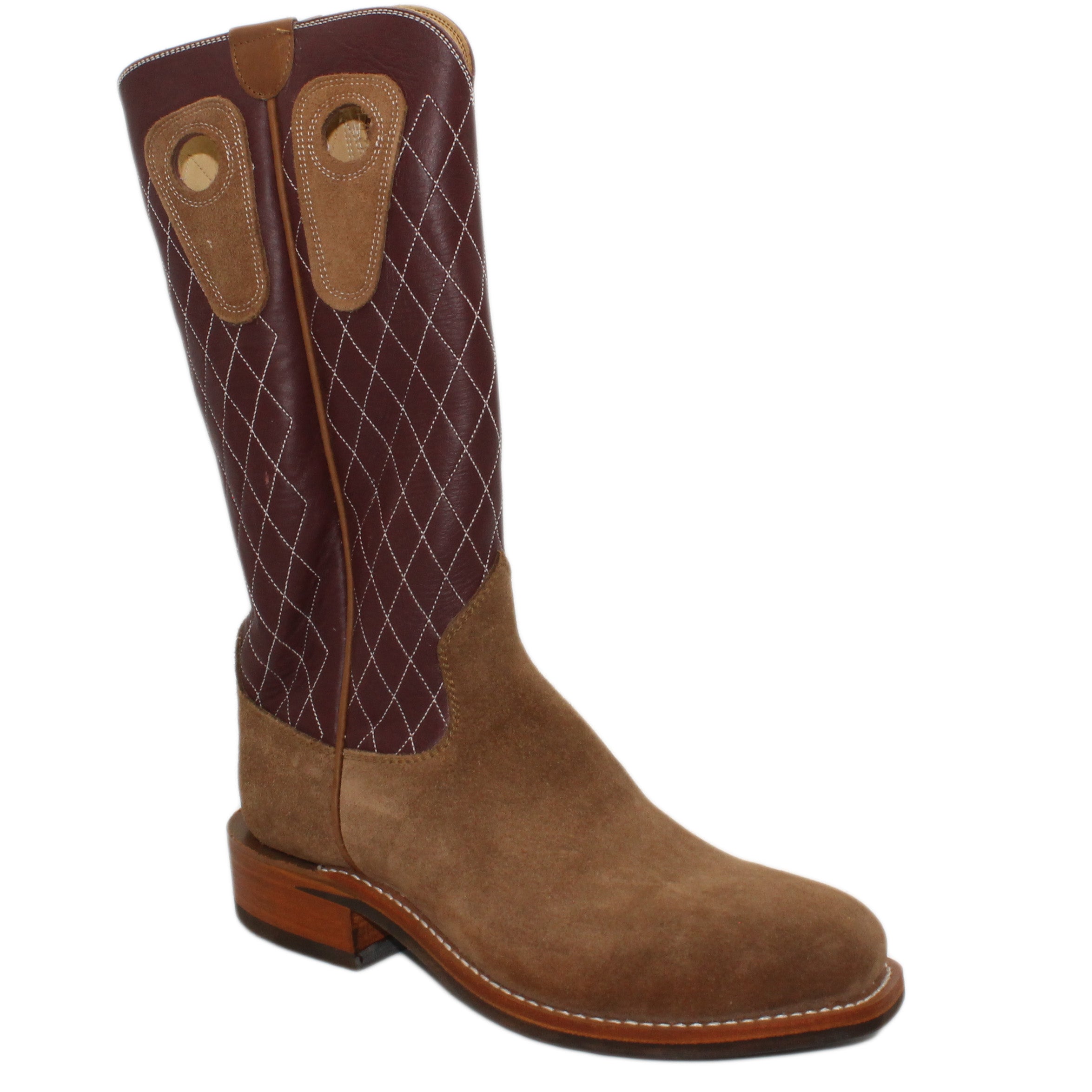 14" Wine Upper w/ Diamond Stitching

Saddle Timberjack Rough Out Steer Vamp

Regular French Square Toe

Block Heel