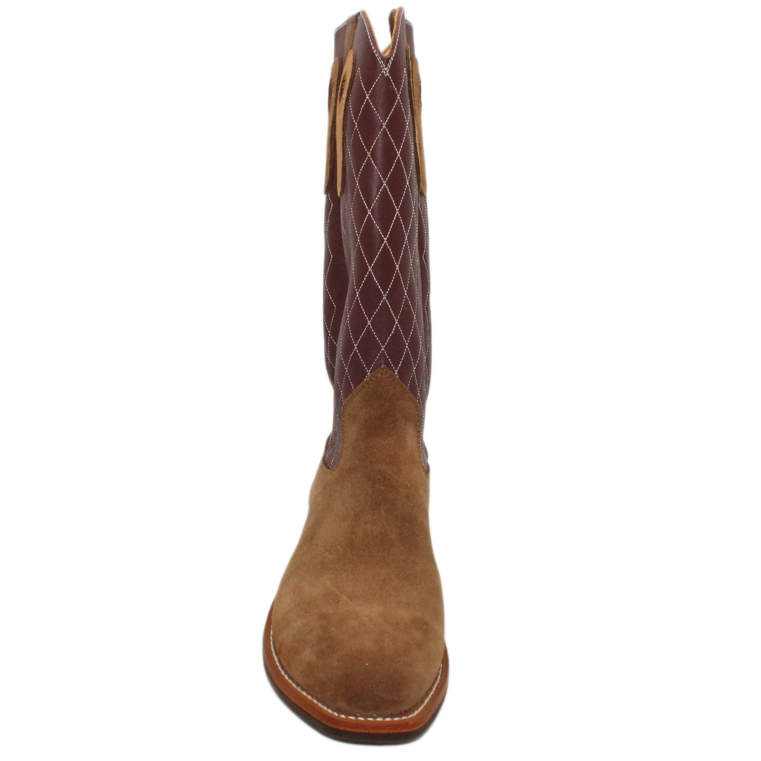 14" Wine Upper w/ Diamond Stitching

Saddle Timberjack Rough Out Steer Vamp

Regular French Square Toe

Block Heel