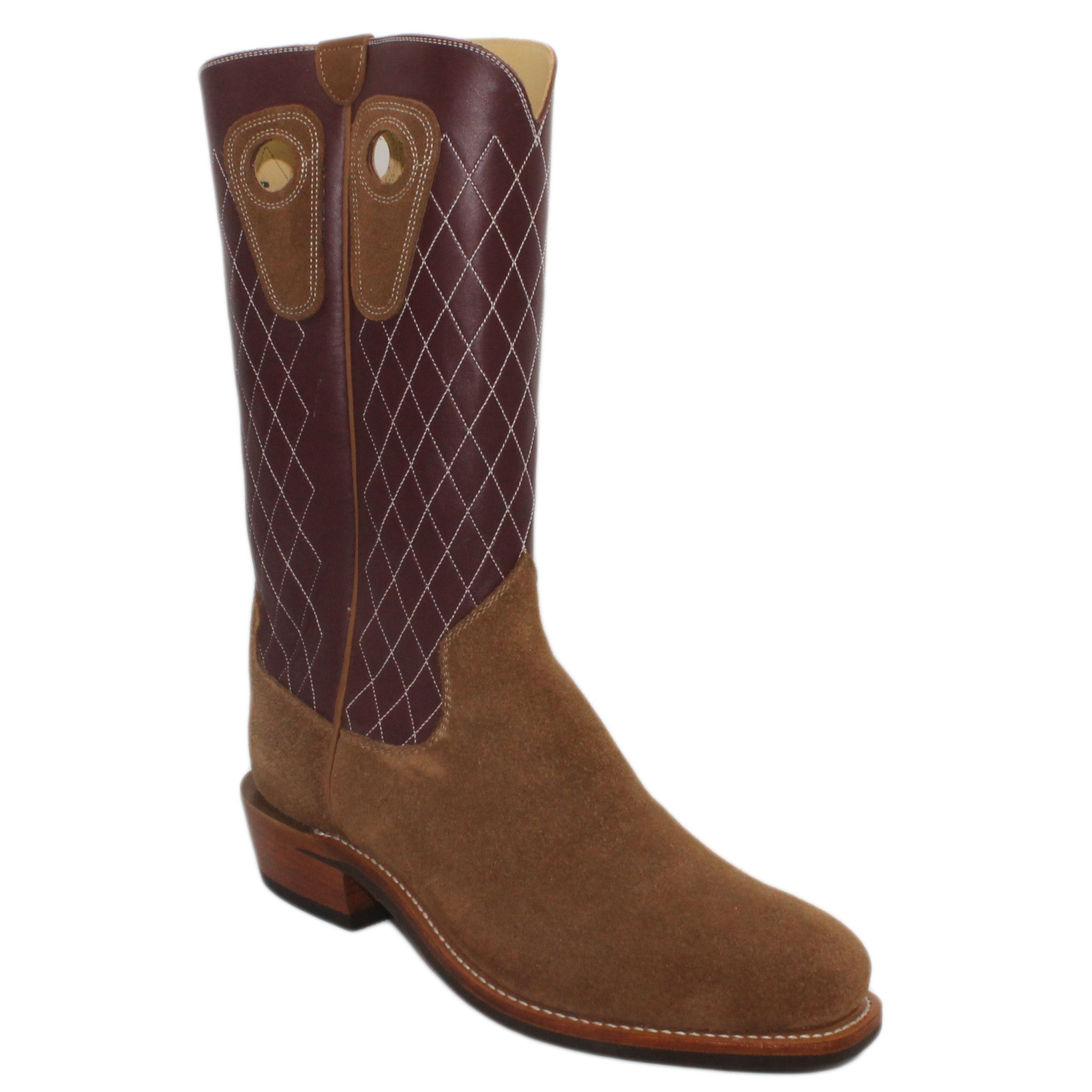 14" Wine Upper w/ Diamond Stitching

Saddle Timberjack Rough Out Steer Vamp

Regular French Square Toe

Slightly Tapered Heel
