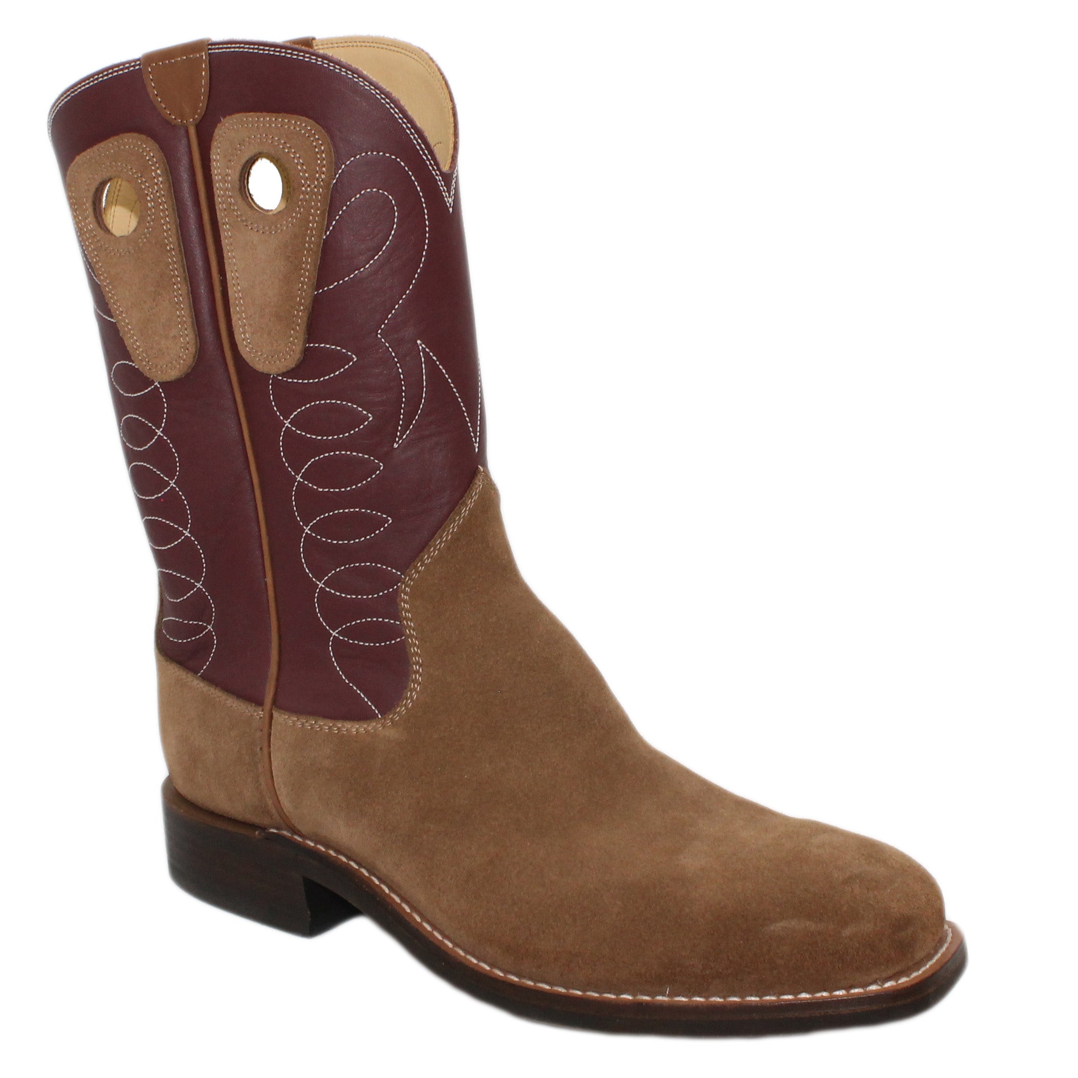 12" Wine Upper w/ Loops Stitching

Saddle Timberjack Rough Out Steer Vamp

Wide French Square Toe

Block Heel