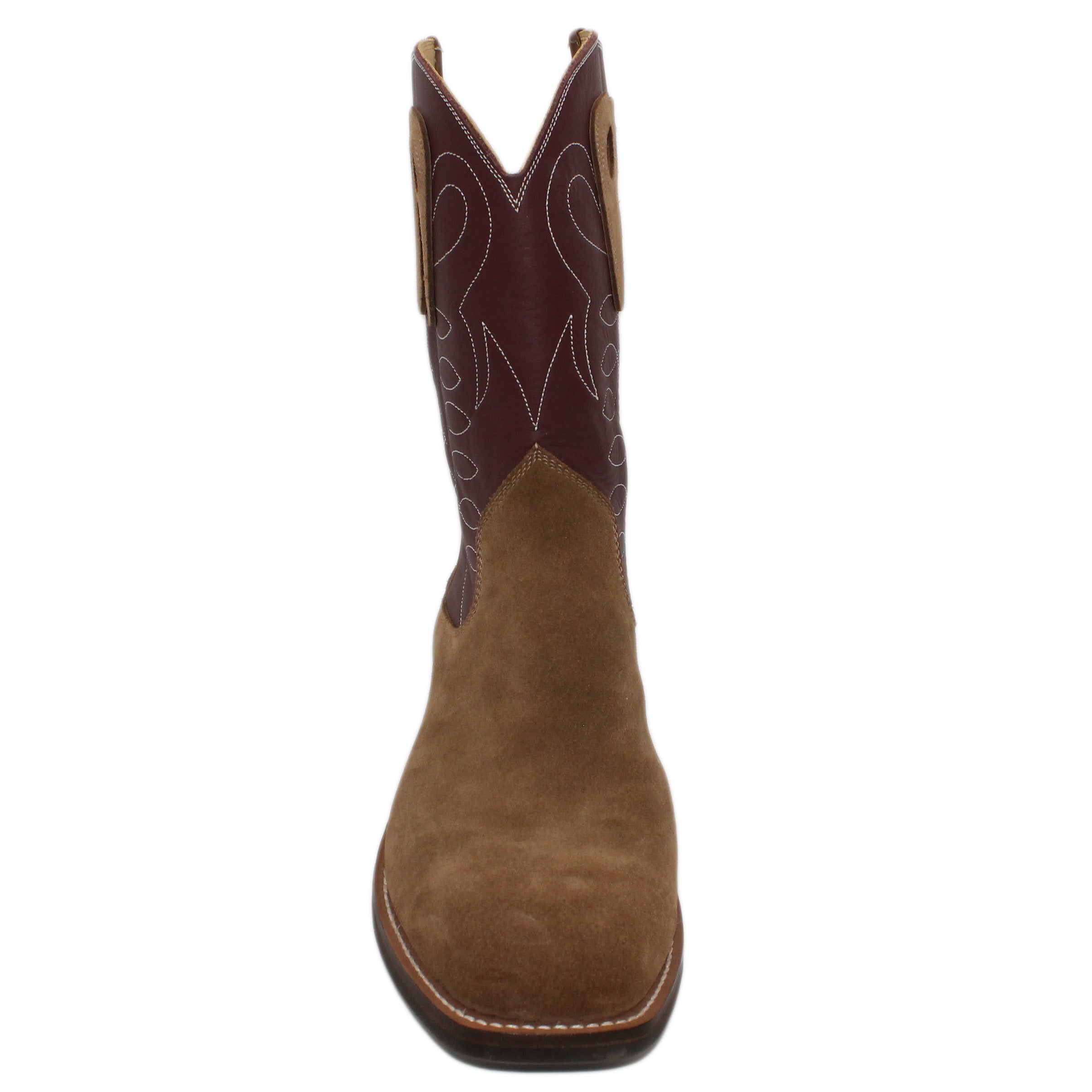 12" Wine Upper w/ Loops Stitching

Saddle Timberjack Rough Out Steer Vamp

Wide French Square Toe

Block Heel