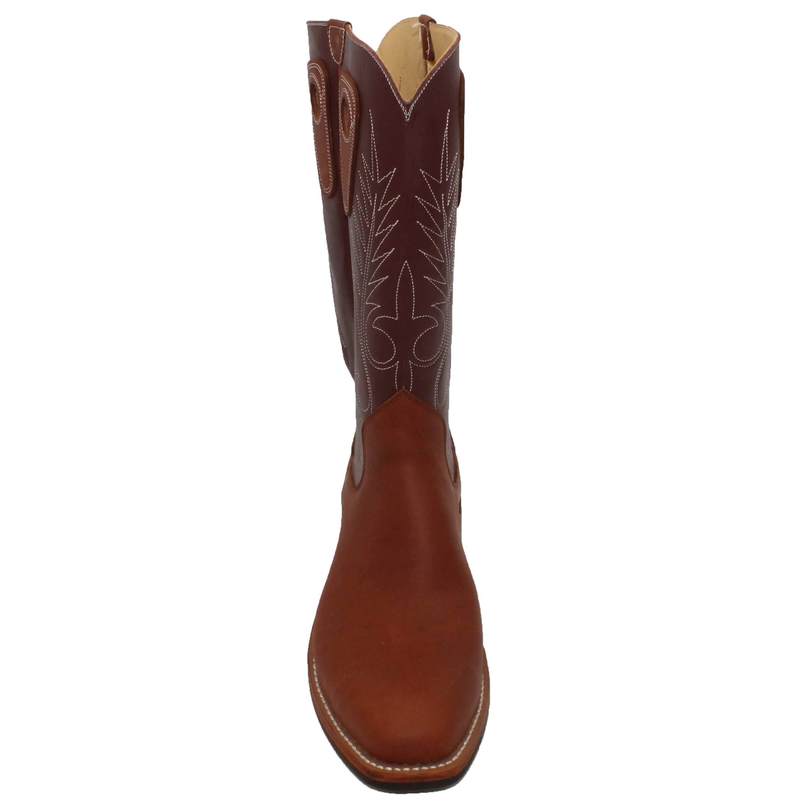 14" Wine Upper w/ Beck Classic Stitching

Tan Timberjack Steer Vamp

Regular French Square Toe

Slightly Tapered Heel